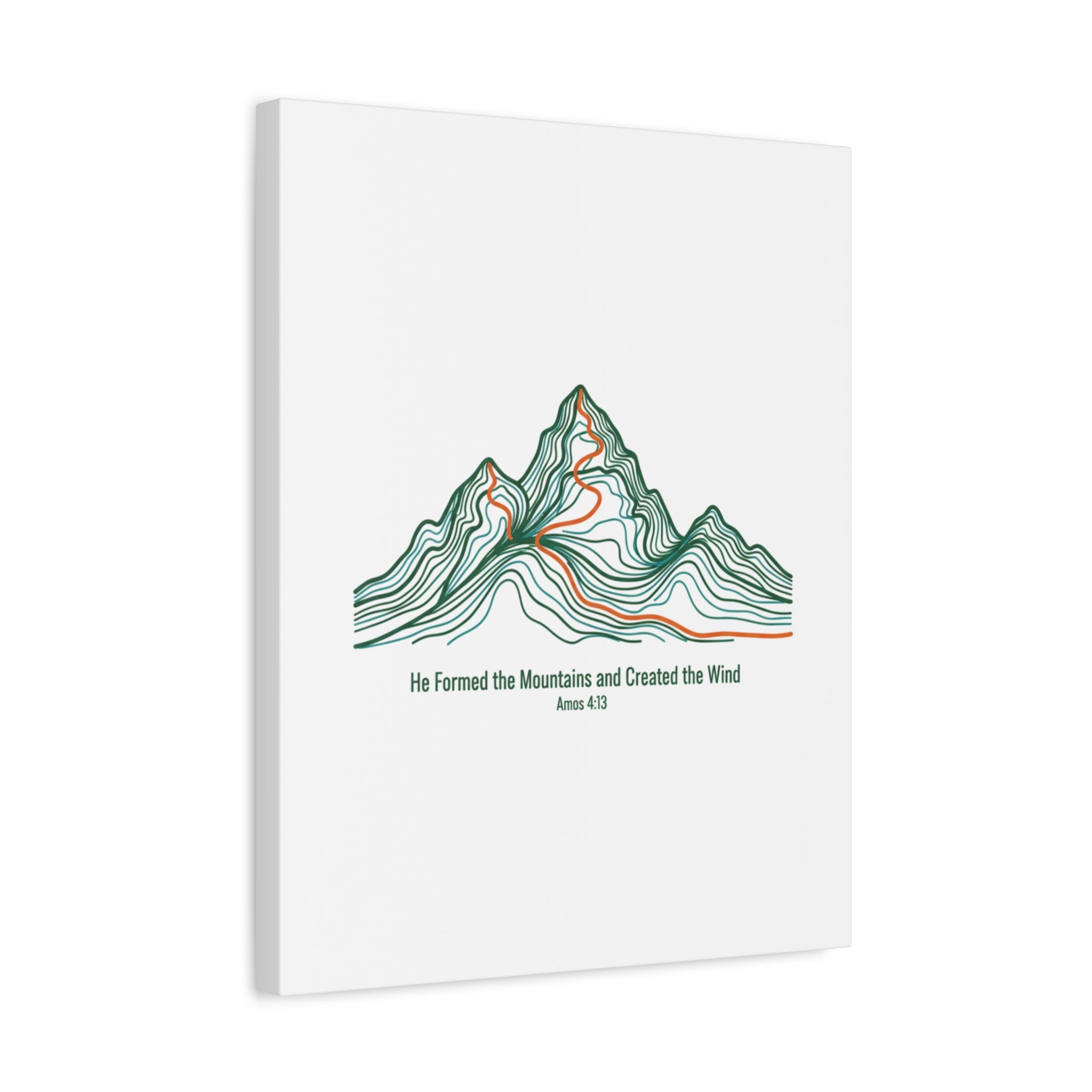 Topographic Mountain Canvas — "He Formed the Mountains and Created the Wind" (Amos 4:13)