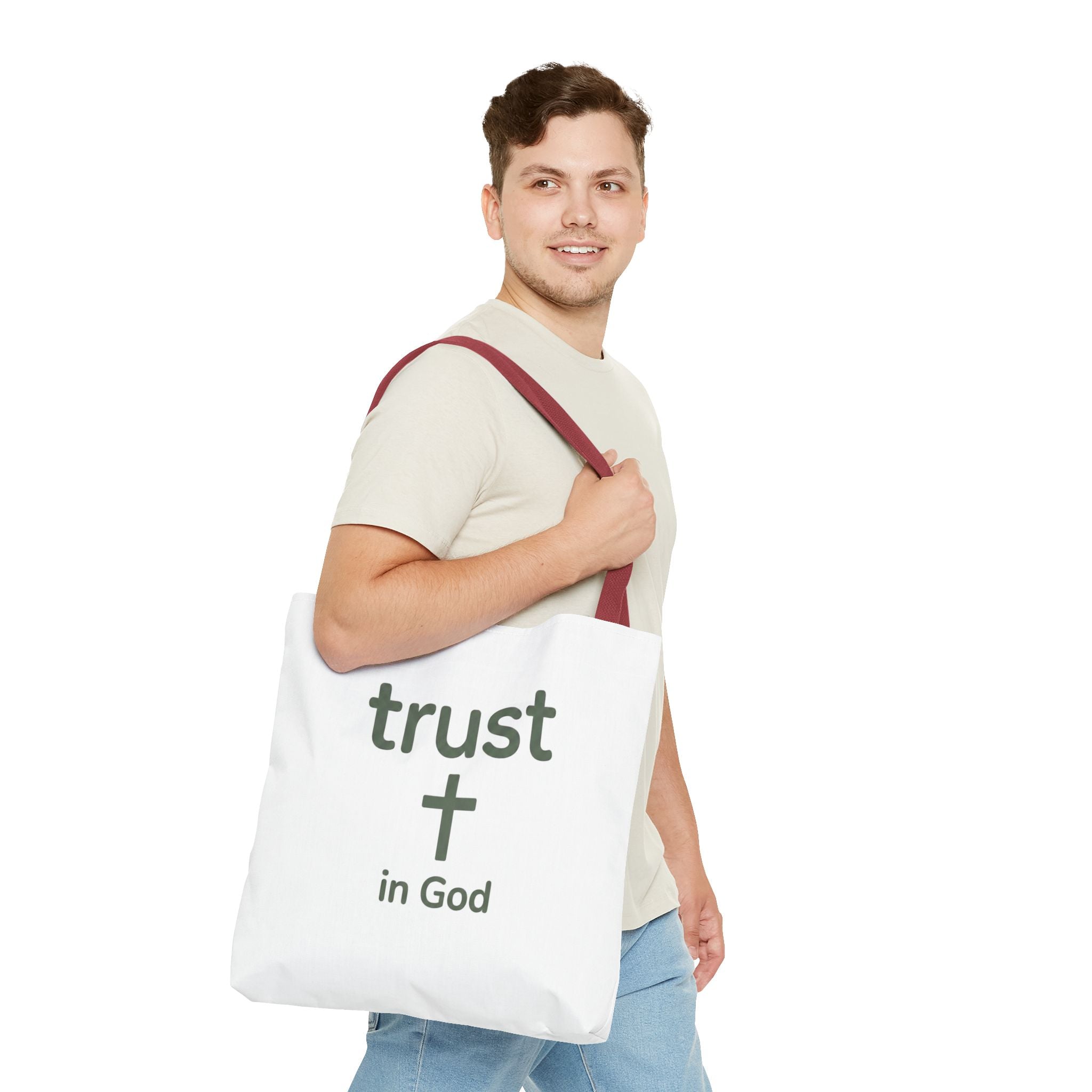 Faith Tote Bag — "Trust in God" Canvas Carryall with Cross