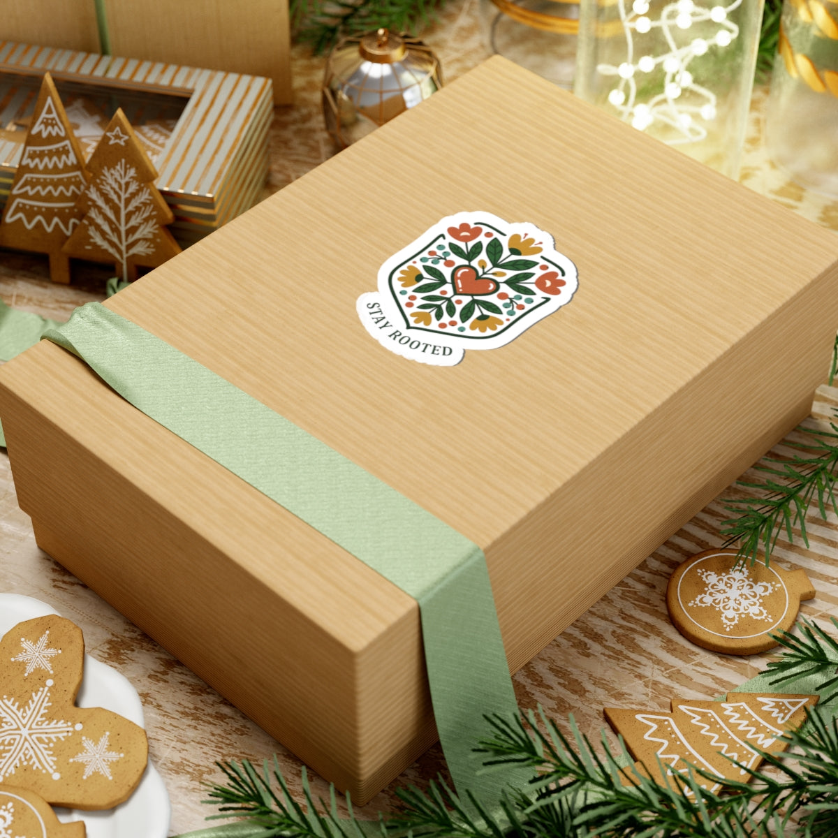 Stay Rooted Folk Botanical Sticker | hand drawn, embroidery style clover