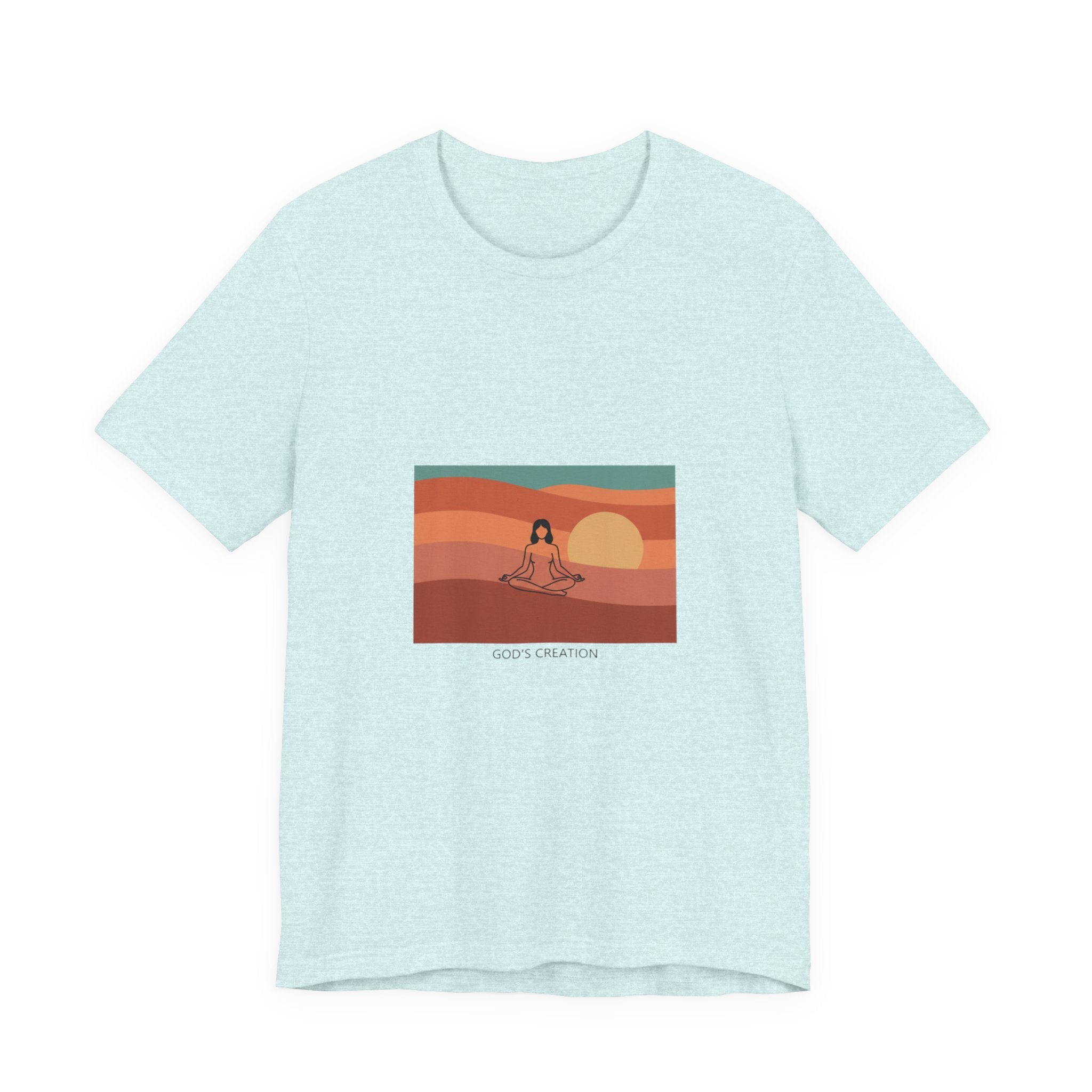 God's Creation Sunset Yoga T-Shirt — Retro Minimalist Spiritual Tee