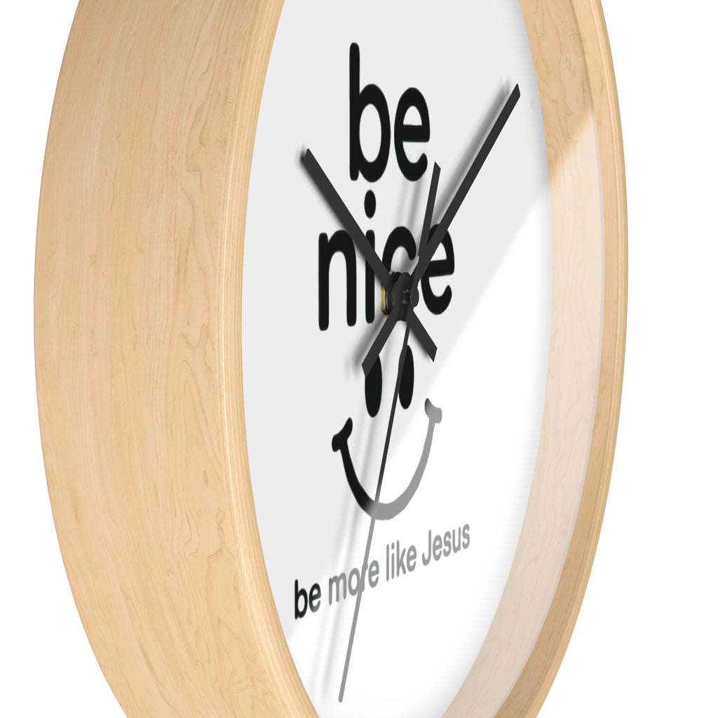Wall Clock — “Be Nice” Christian Smiley Inspirational Wall Clock (Be More Like Jesus)
