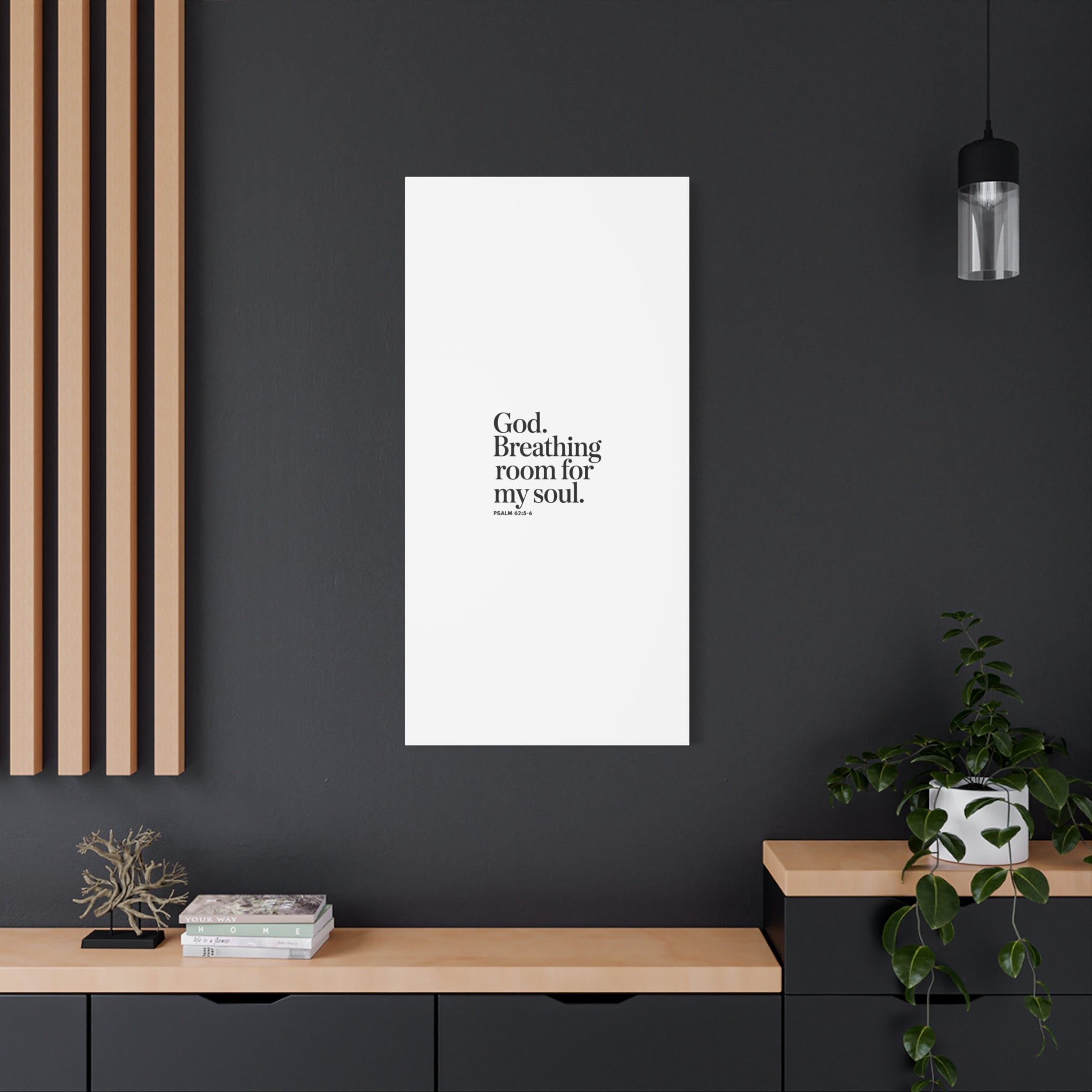 God breathing room for my soul Christian Canvas Wall Art — Minimal Heart Quote Stretched Matte Canvas
