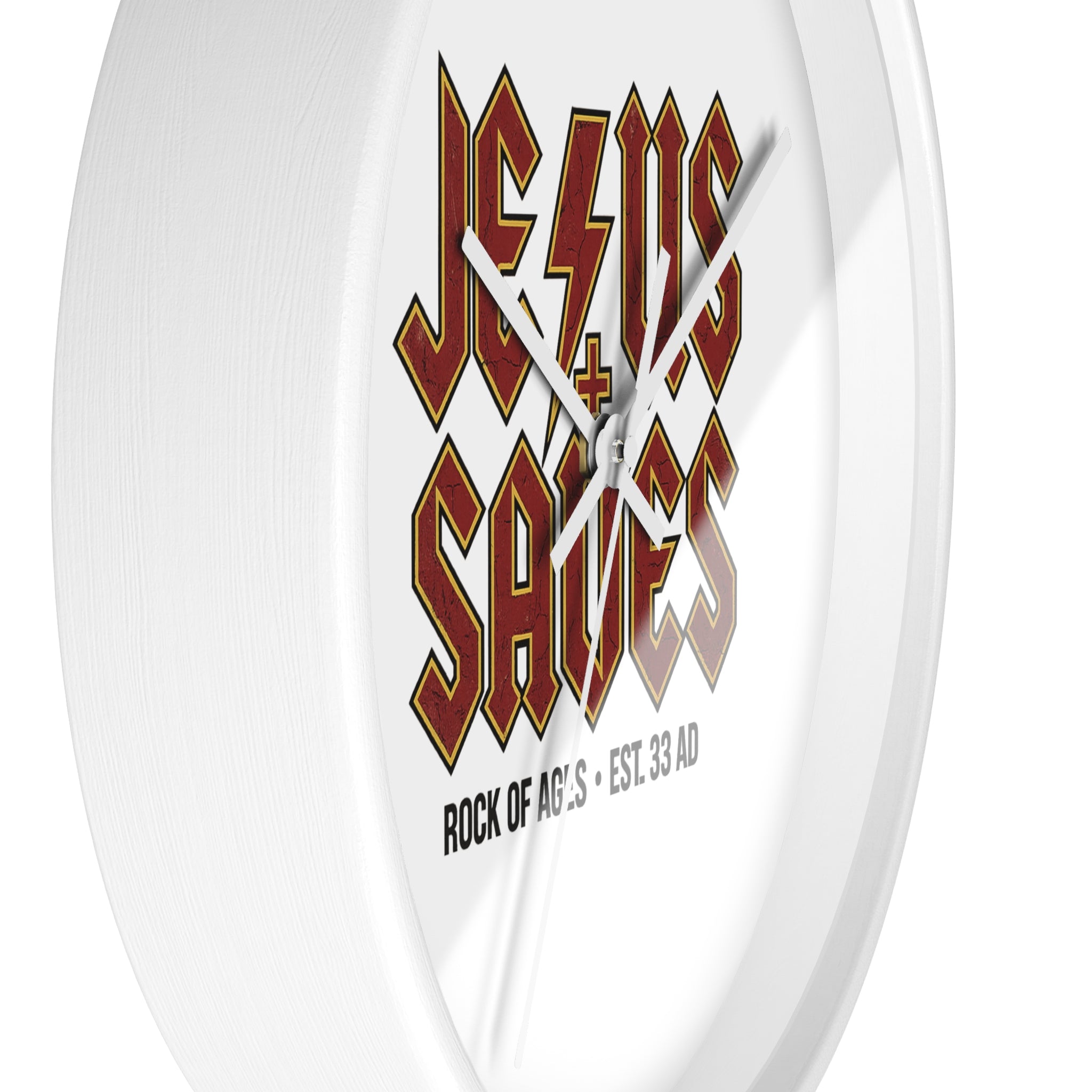 Jesus Saves Wall Clock — Rock of Ages Retro Christian Decor (Est. 33 AD)