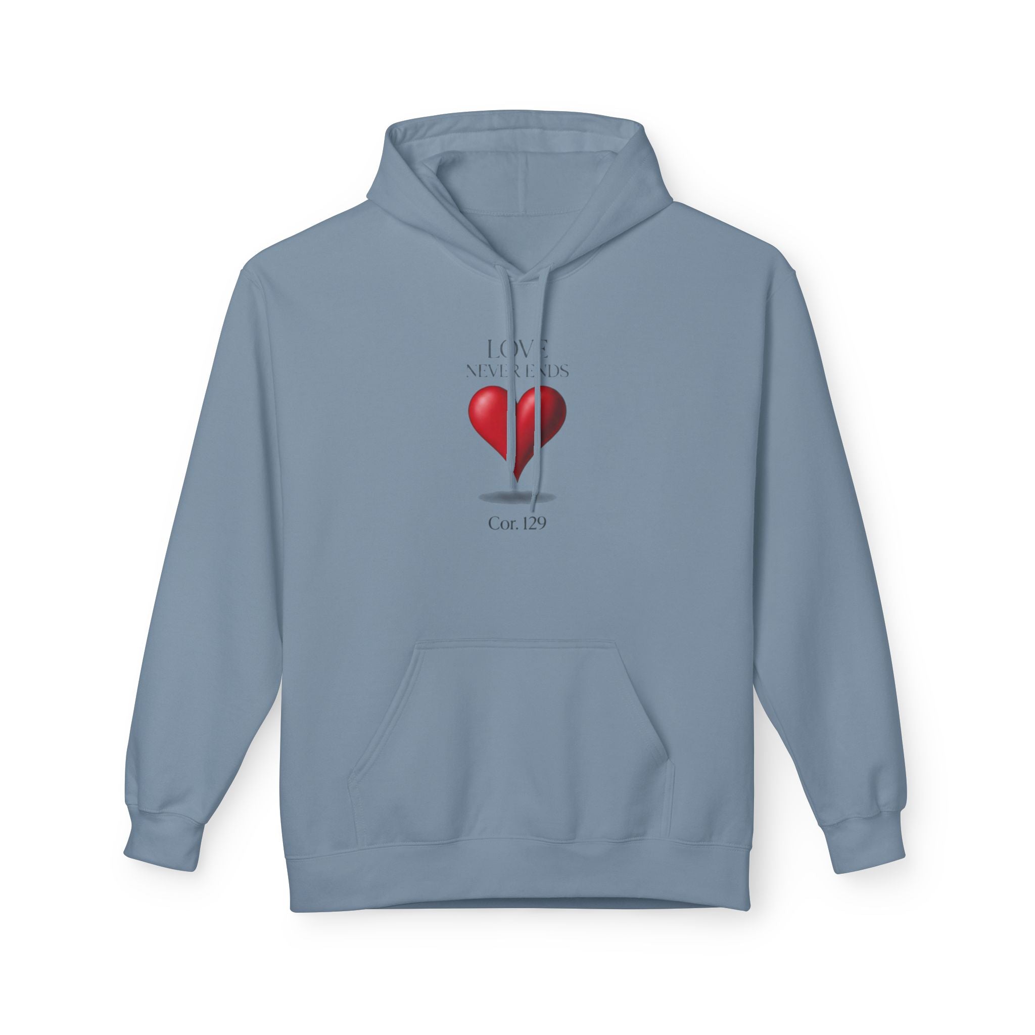 Christian Hoodie — 'Love Never Ends' Heart Design (1 Cor. 13:8)