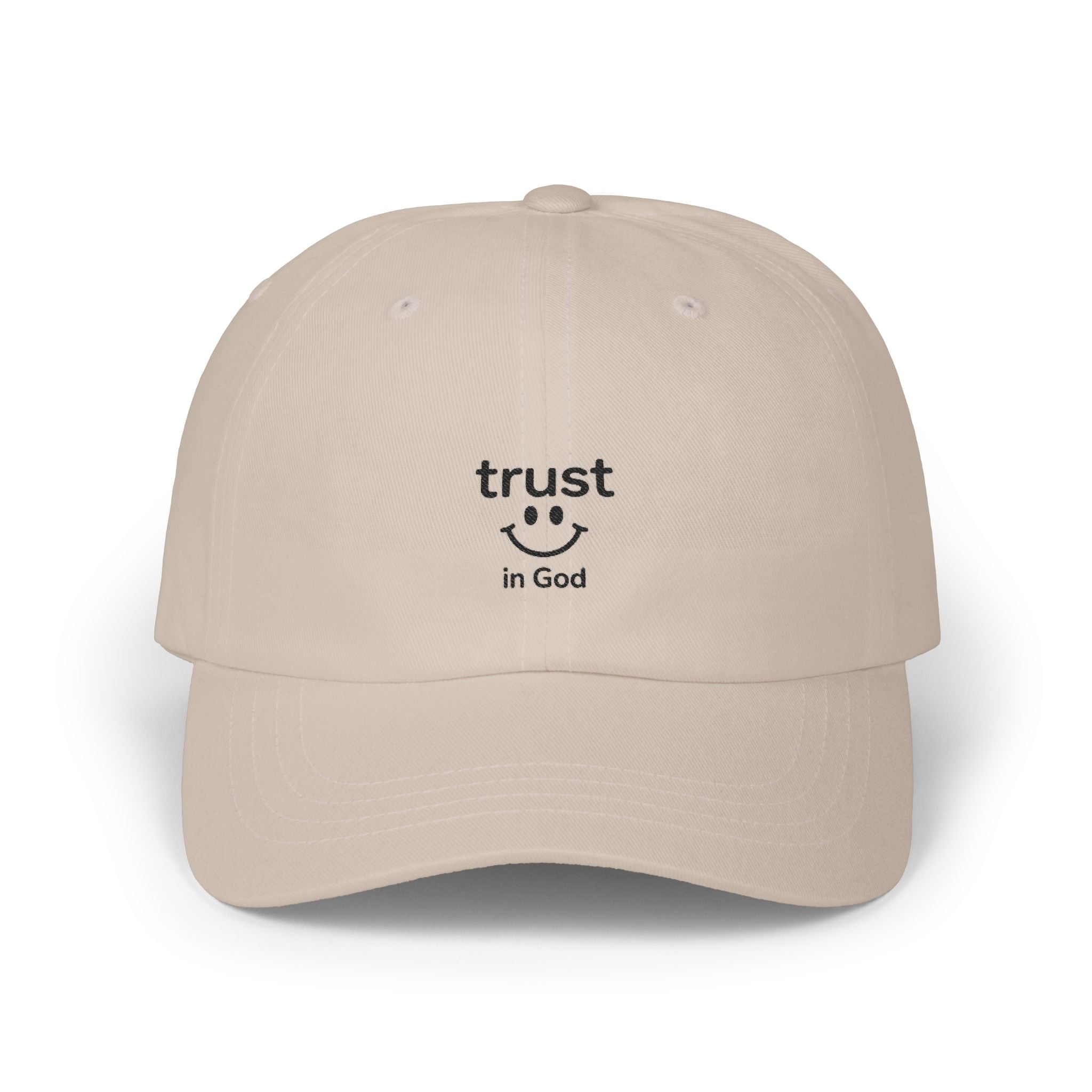 Faith Baseball Cap — "Trust in God" Smiley Dad Hat