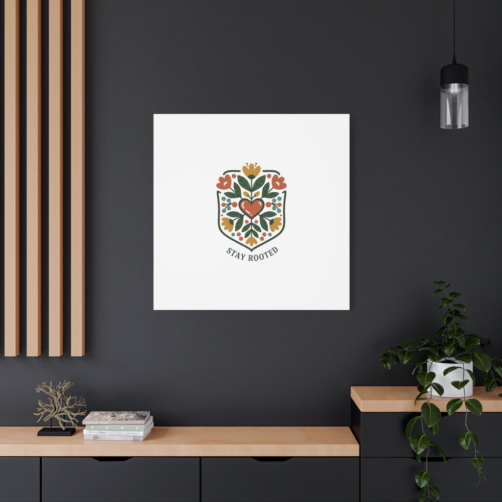Stay Rooted Botanical Canvas — Hand-Drawn Folk Art Wall Print