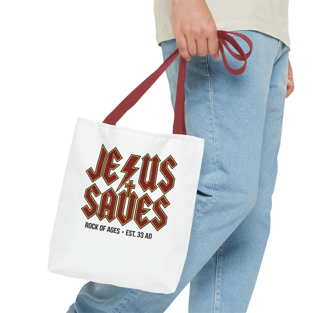 Jesus Saves Tote Bag — Rock of Ages Vintage Christian Tote