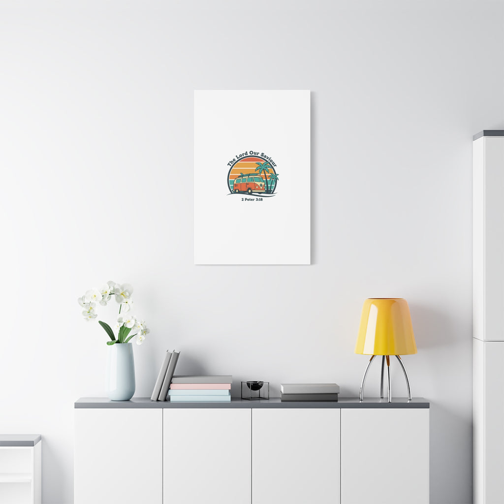 The Lord our Saviour, Retro Surf Sunset Canvas | 70s Van Palm Postcard, Analog Sunshine Aesthetic