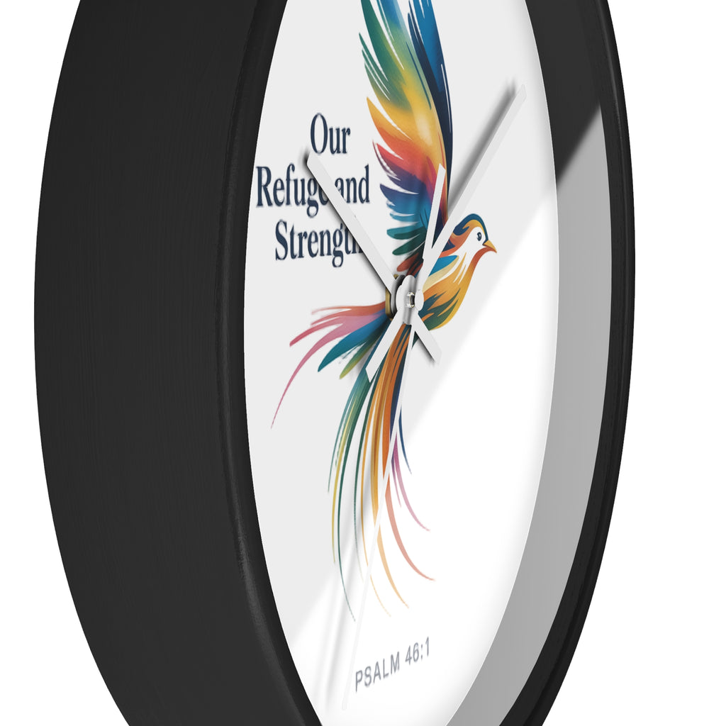 Wall Clock — 'Our Refuge and Strength' Colorful Dove Psalm 46:1 Christian Wall Clock