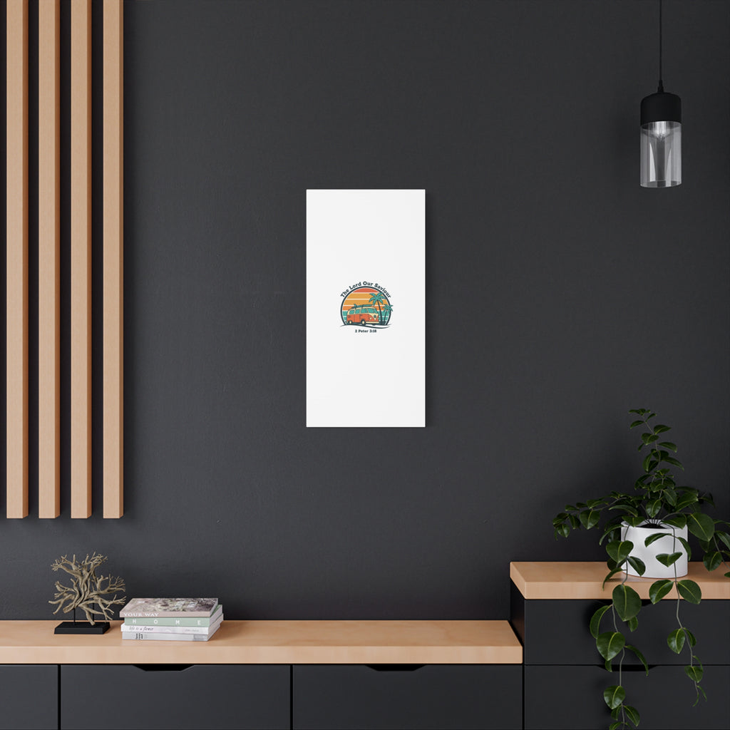 The Lord our Saviour, Retro Surf Sunset Canvas | 70s Van Palm Postcard, Analog Sunshine Aesthetic