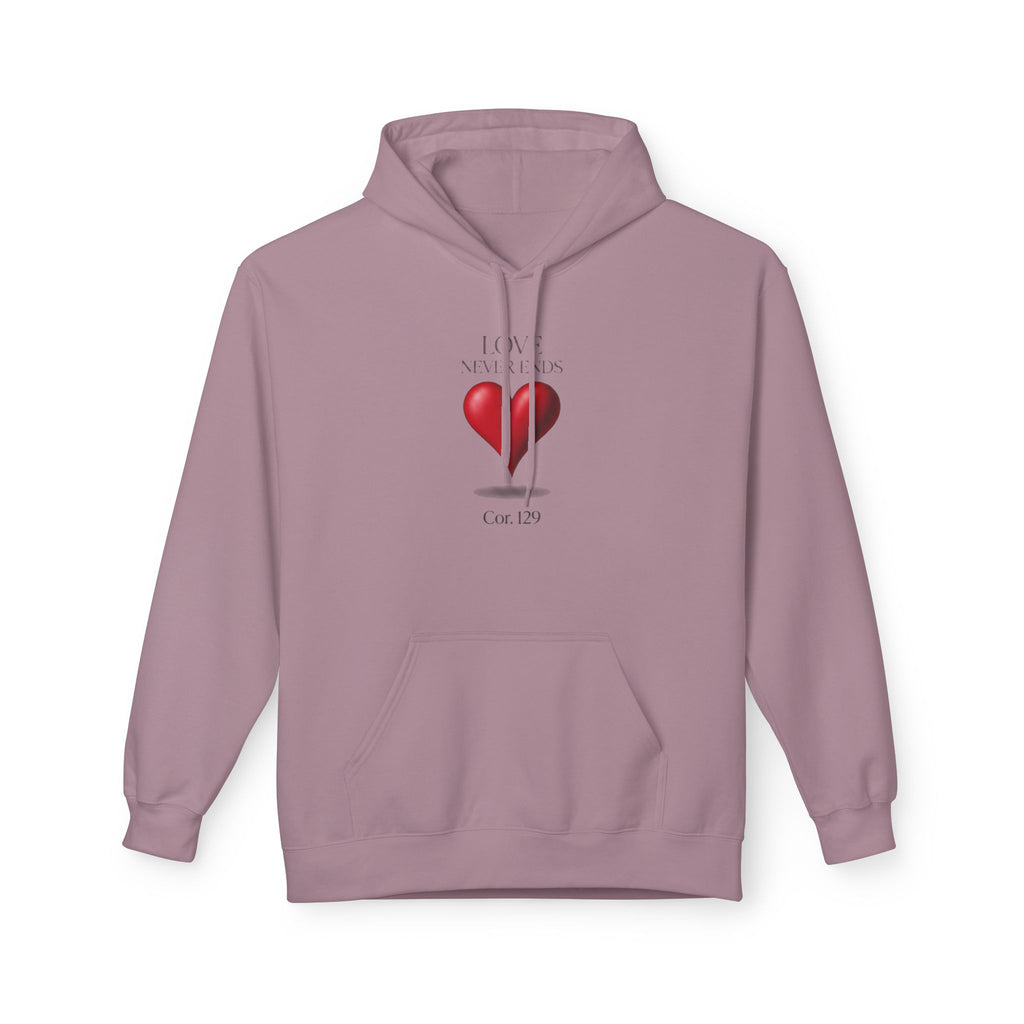 Christian Hoodie — 'Love Never Ends' Heart Design (1 Cor. 13:8)