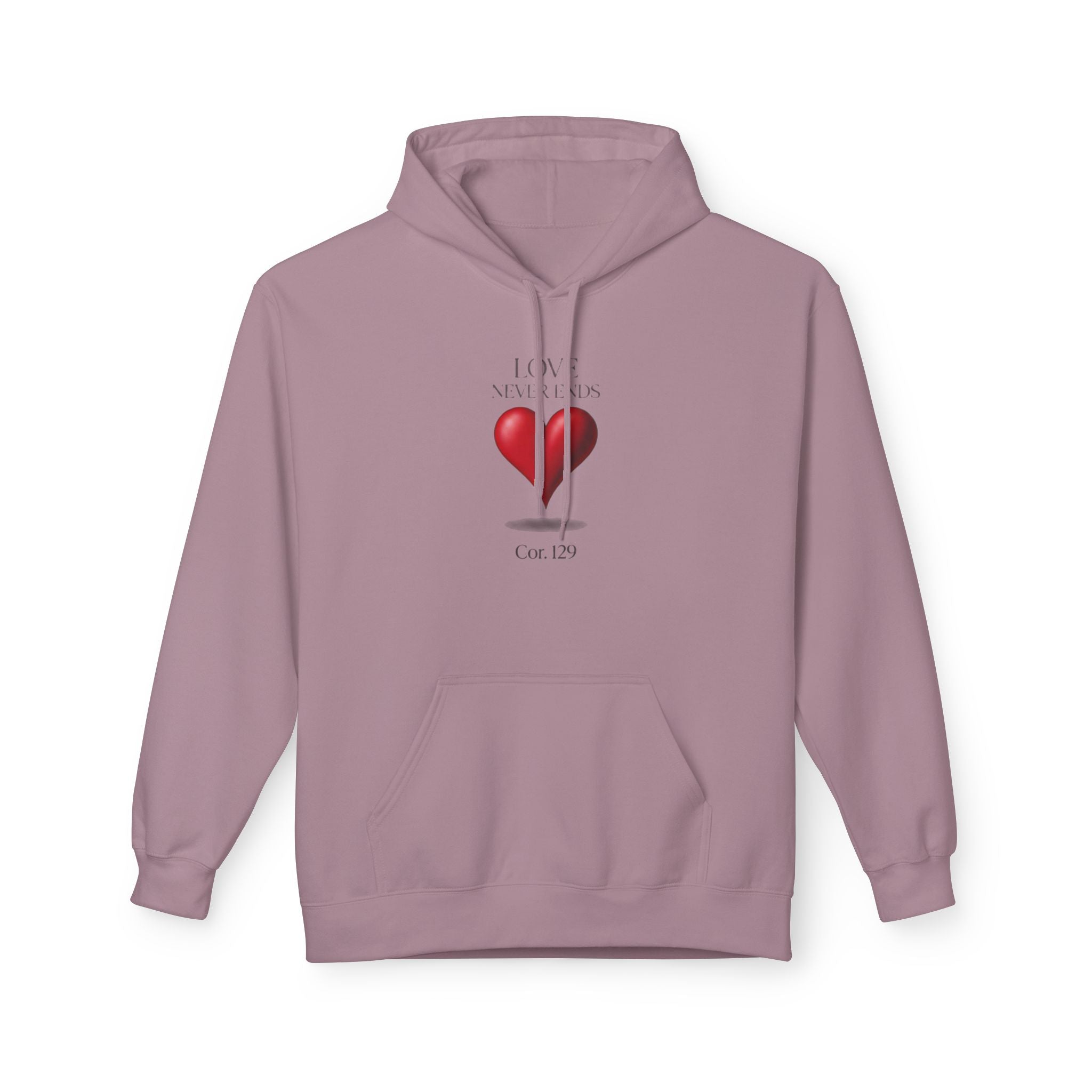 Christian Hoodie — 'Love Never Ends' Heart Design (1 Cor. 13:8)