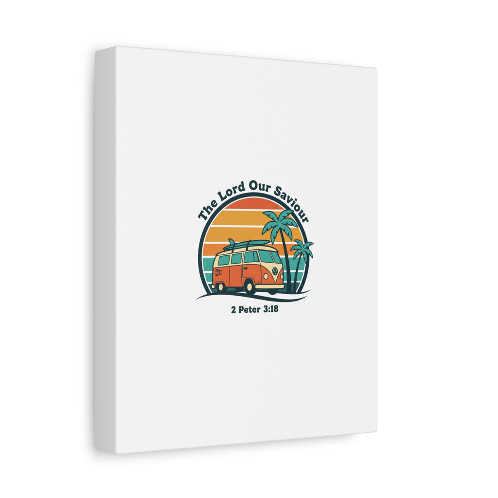 The Lord our Saviour, Retro Surf Sunset Canvas | 70s Van Palm Postcard, Analog Sunshine Aesthetic