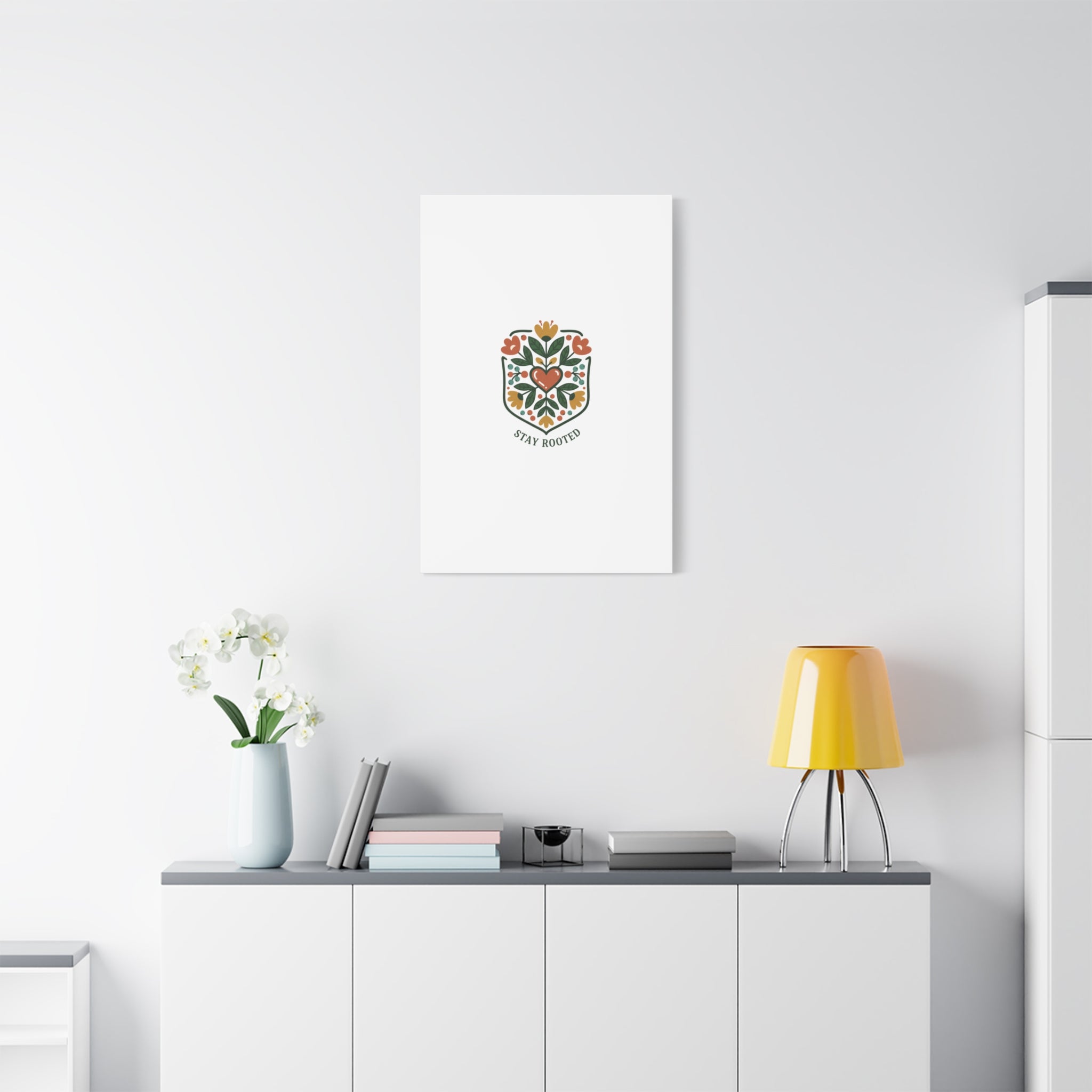Stay Rooted Botanical Canvas — Hand-Drawn Folk Art Wall Print