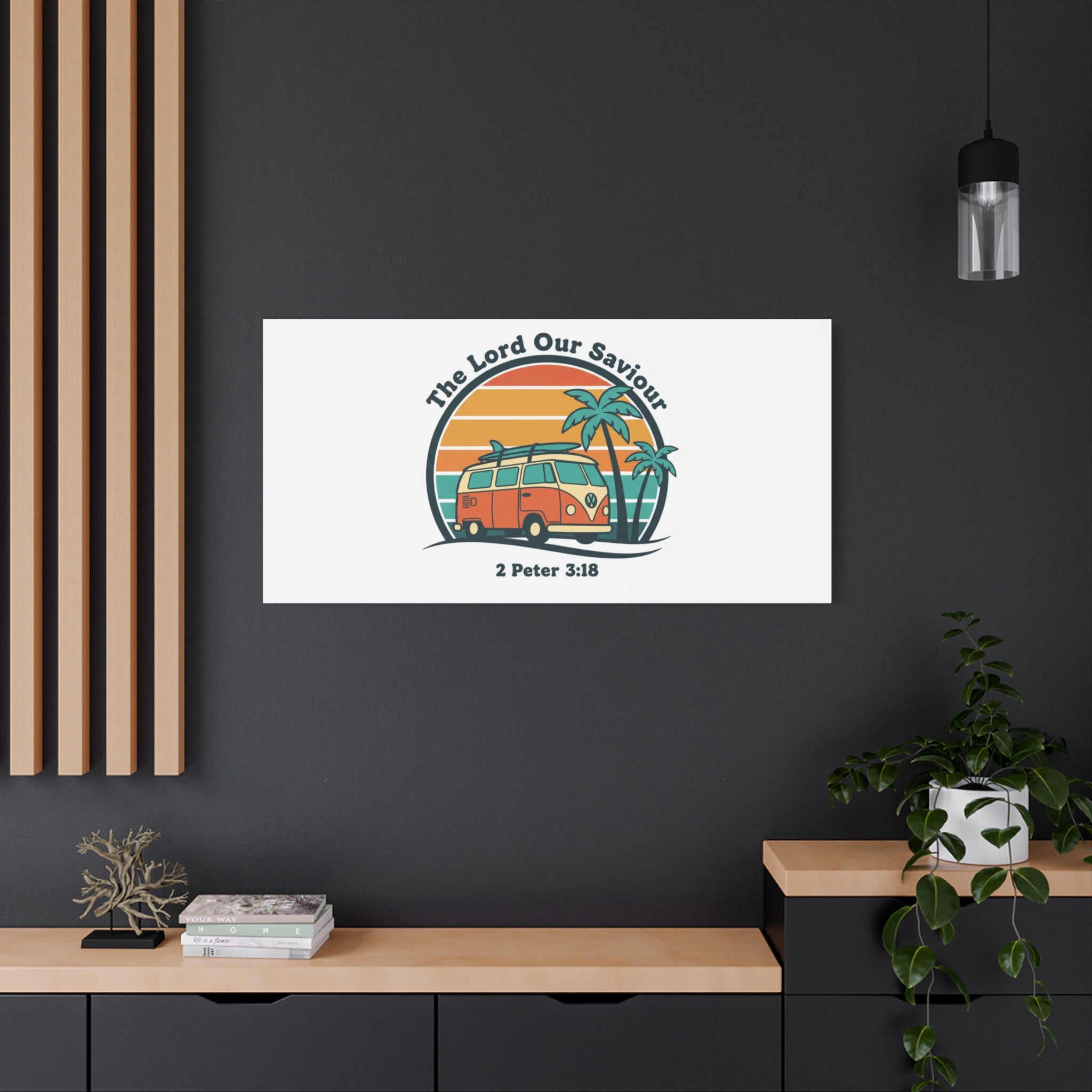 The Lord our Saviour, Retro Surf Sunset Canvas | 70s Van Palm Postcard, Analog Sunshine Aesthetic