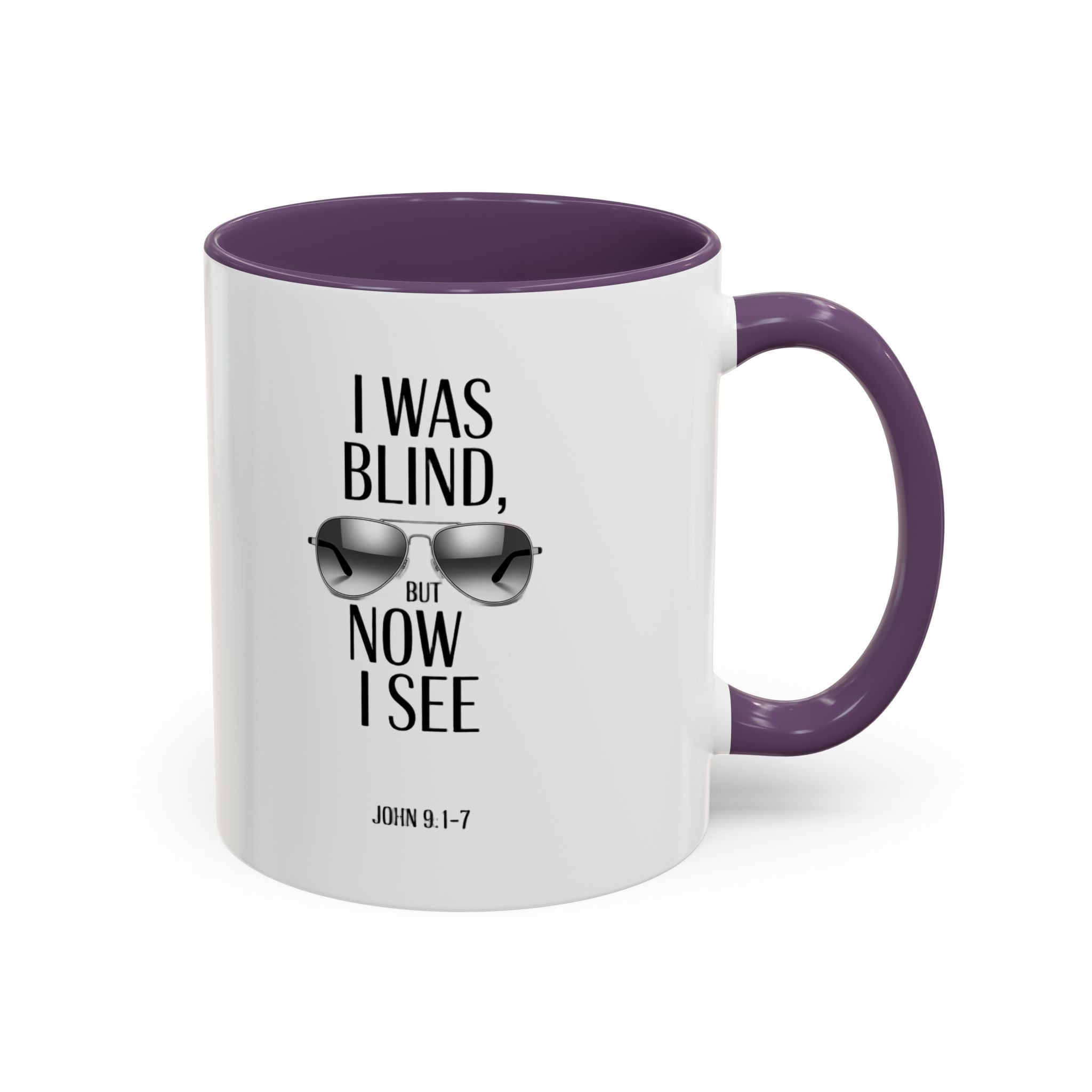 I Was Blind But Now I See Accent Coffee Mug — John Bible Verse Sunglasses Design (11/15oz)