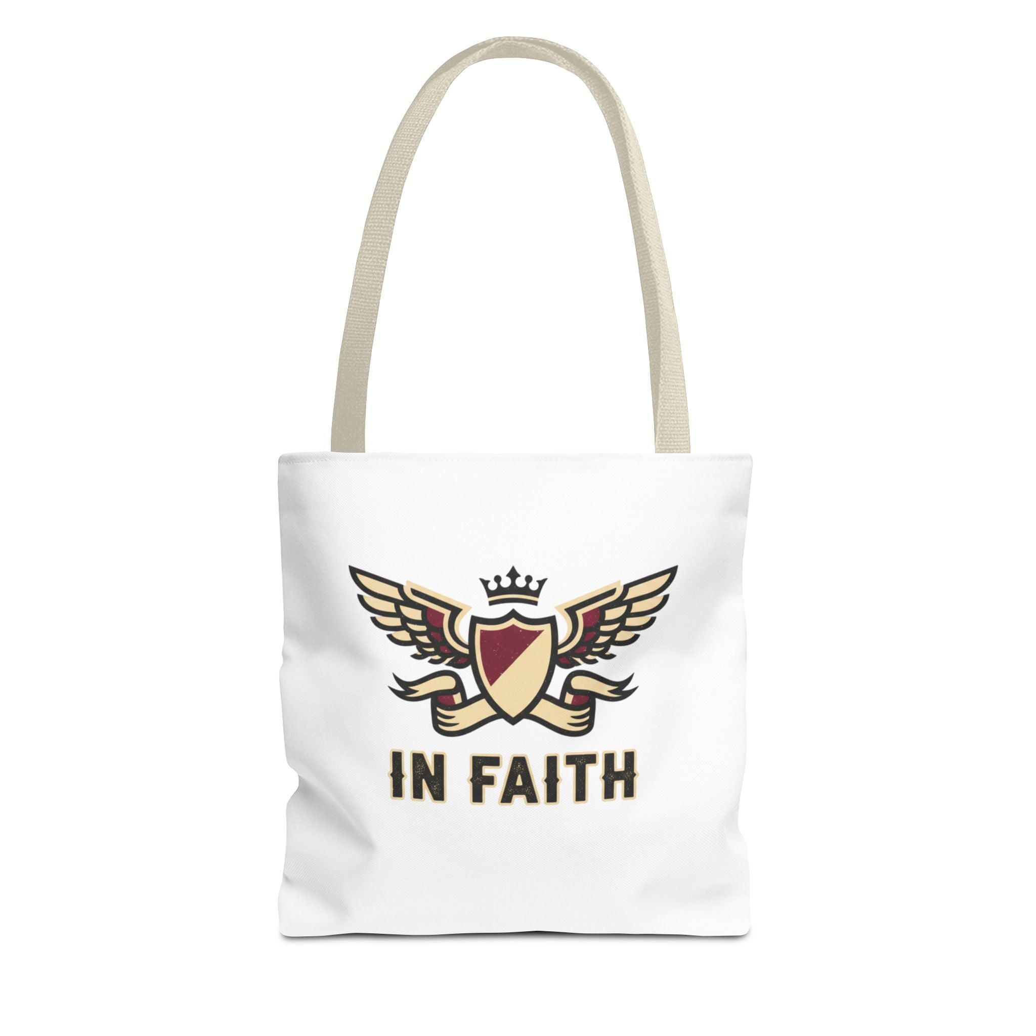 Faith Crest Tote Bag — "In Faith" Winged Shield Everyday Carry