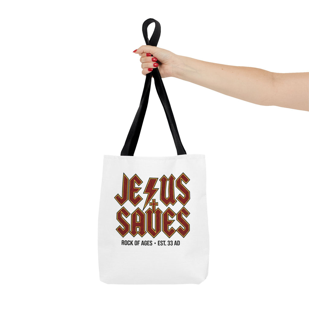 Jesus Saves Tote Bag — Rock of Ages Vintage Christian Tote