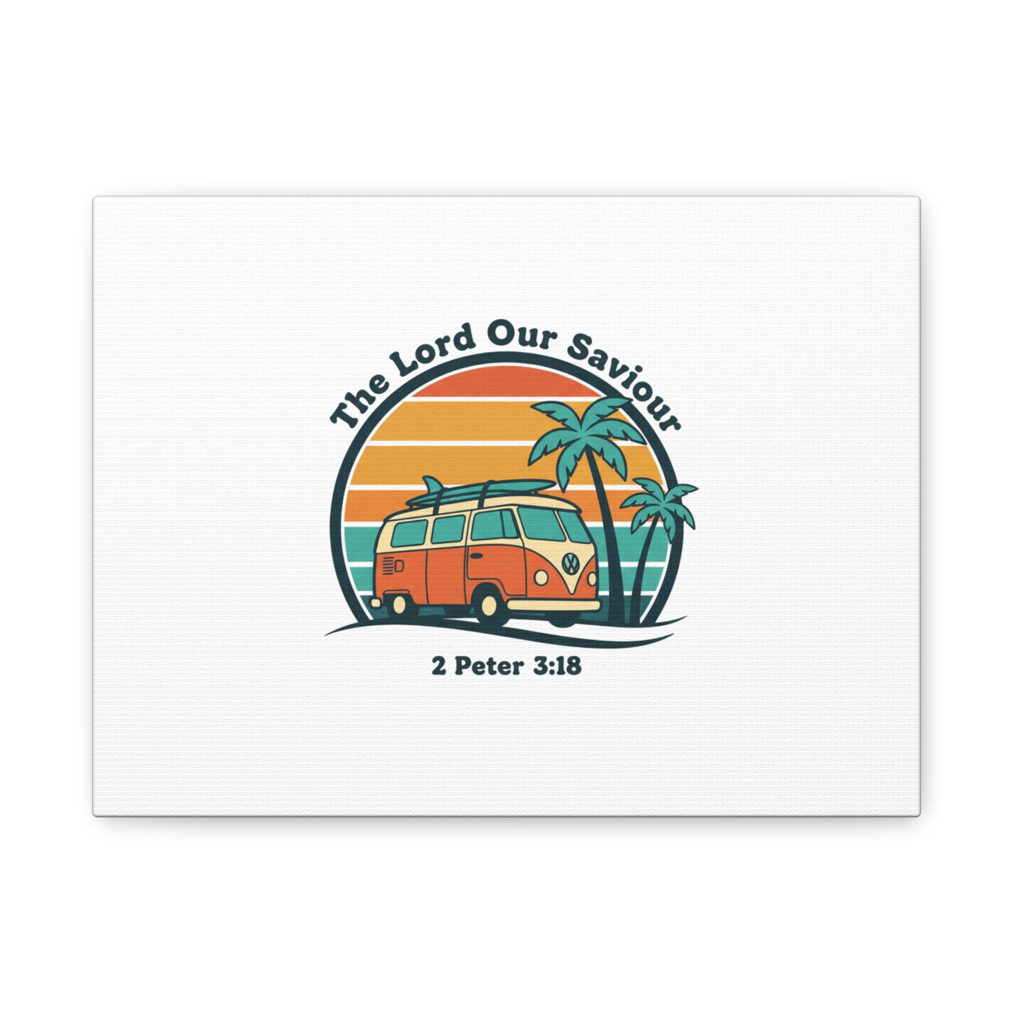 The Lord our Saviour, Retro Surf Sunset Canvas | 70s Van Palm Postcard, Analog Sunshine Aesthetic