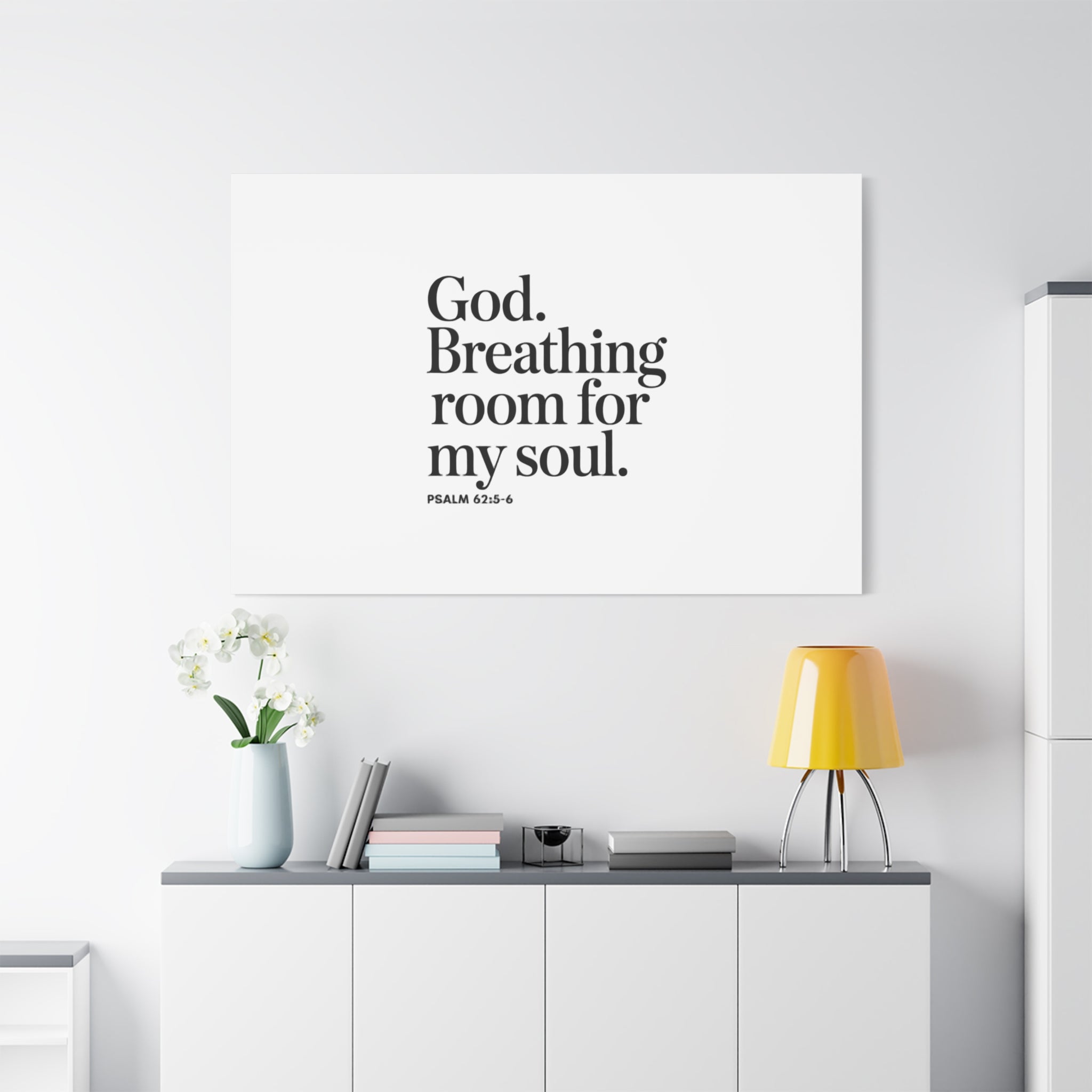 God breathing room for my soul Christian Canvas Wall Art — Minimal Heart Quote Stretched Matte Canvas