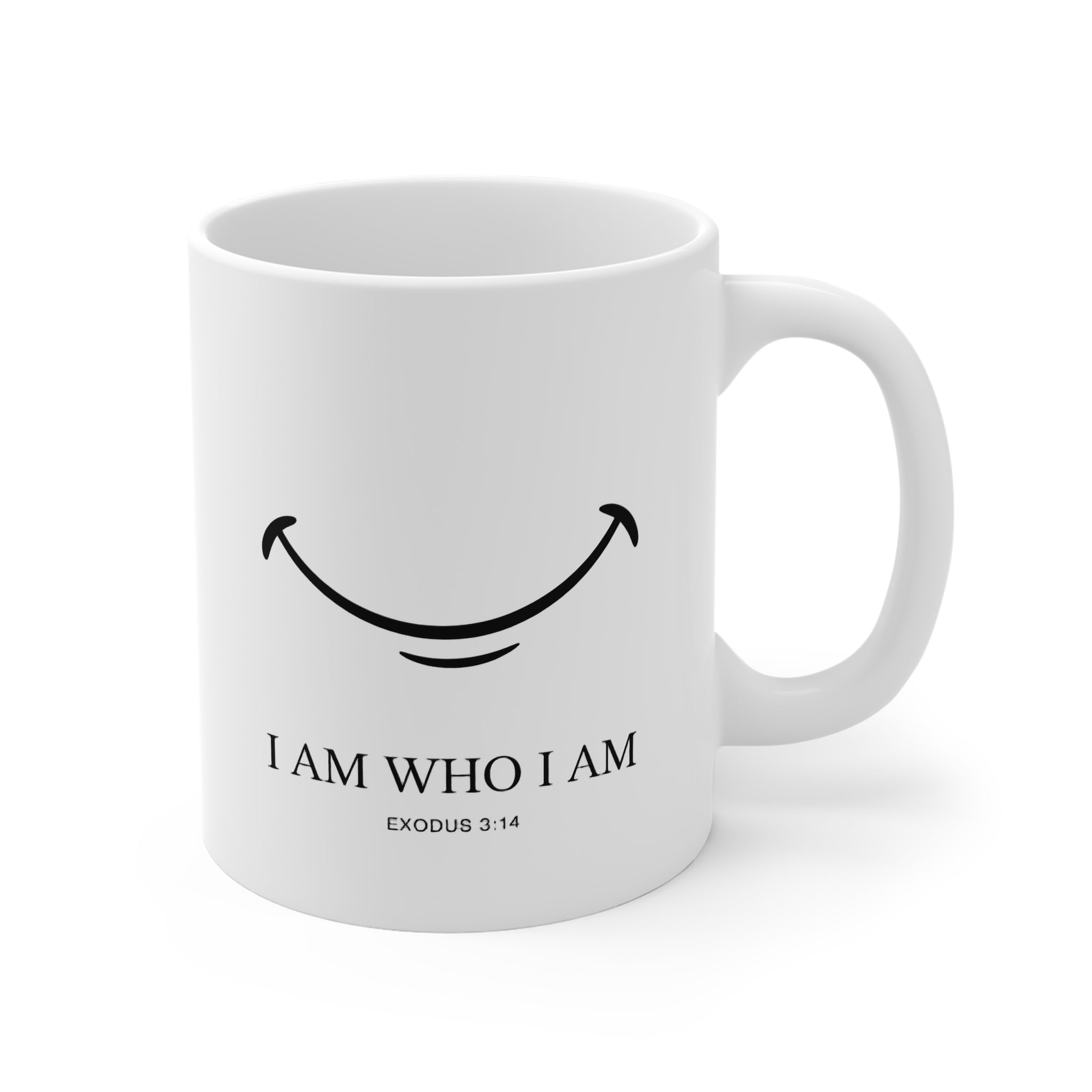 I Am Who I Am Scripture Mug — 11oz White Ceramic Faith Coffee Cup