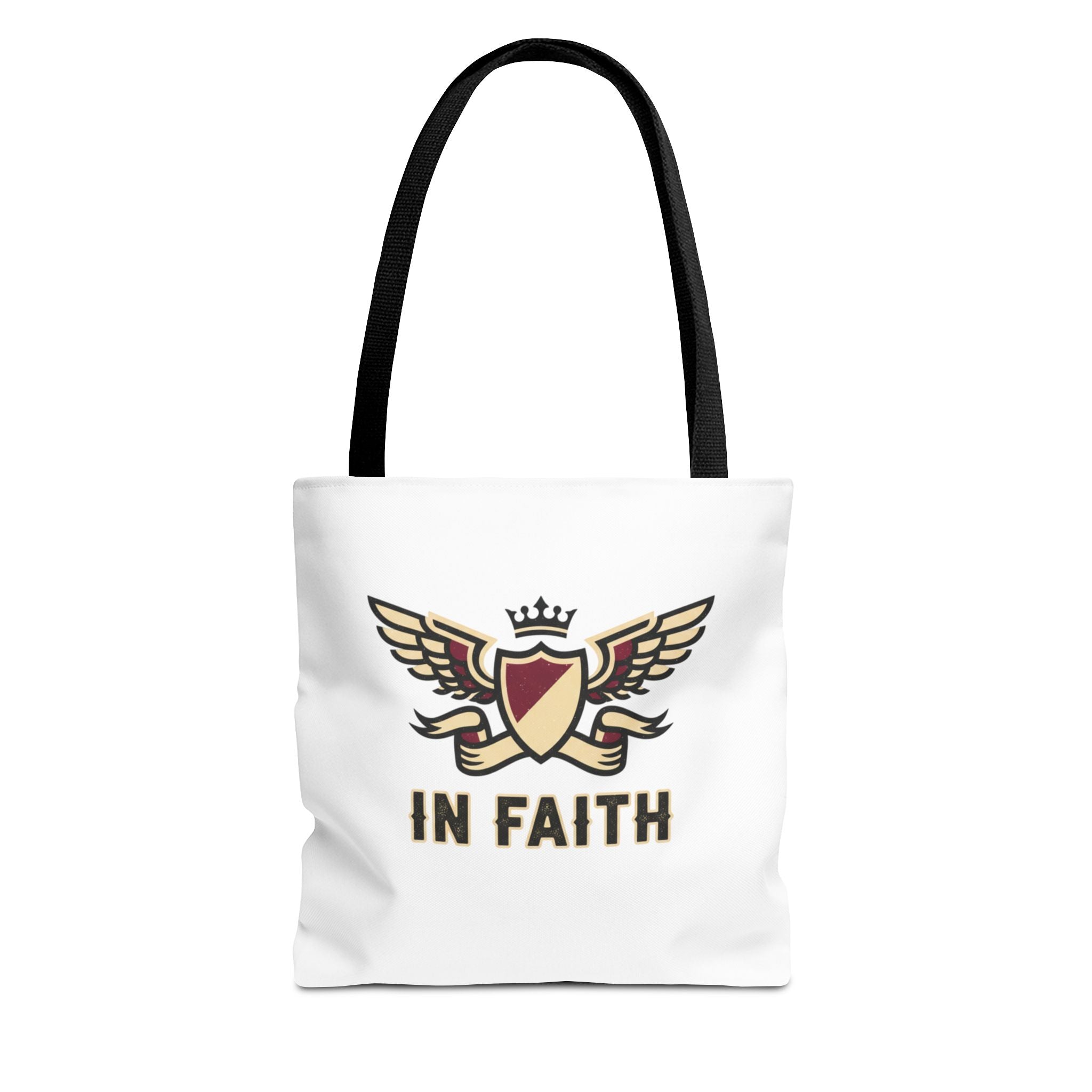 Faith Crest Tote Bag — "In Faith" Winged Shield Everyday Carry