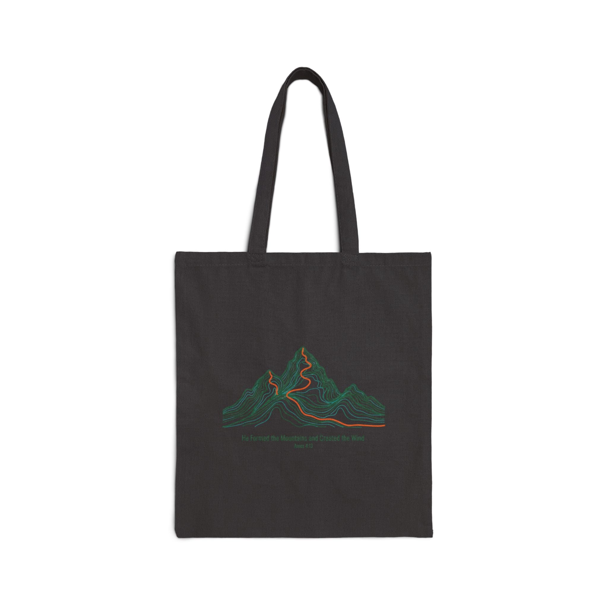 Topographic He Formed the Mountains Tote | topo map print, terrain style