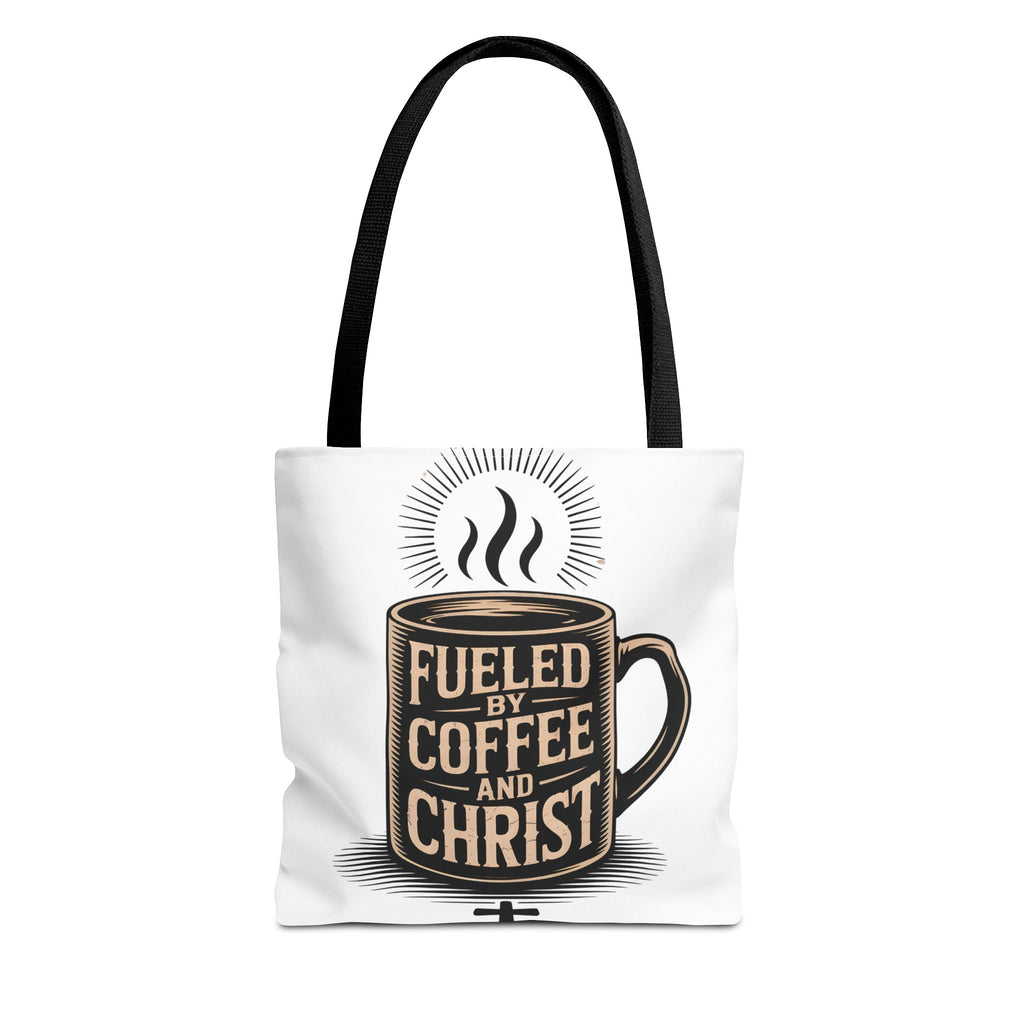 Christian Coffee Tote Bag - "Fueled by Coffee and Christ" Canvas Grocery & Church Bag