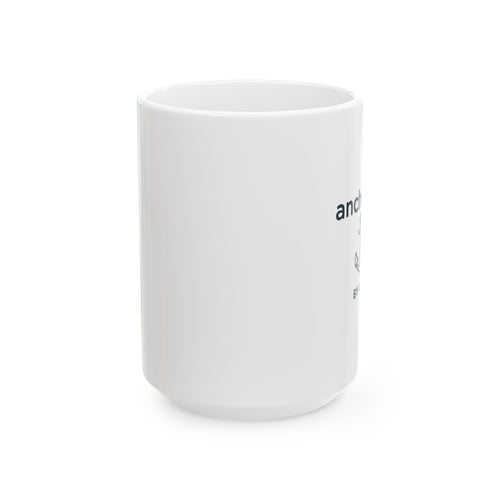 Anchored by God Mug — Minimal Anchor Faith Coffee Cup