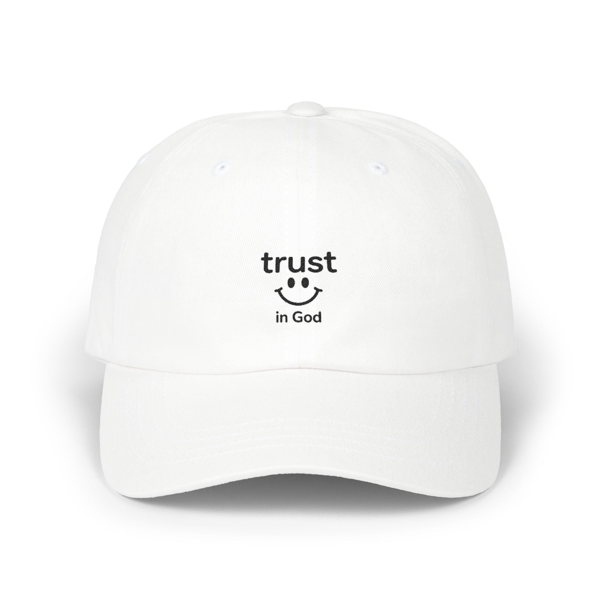 Faith Baseball Cap — "Trust in God" Smiley Dad Hat