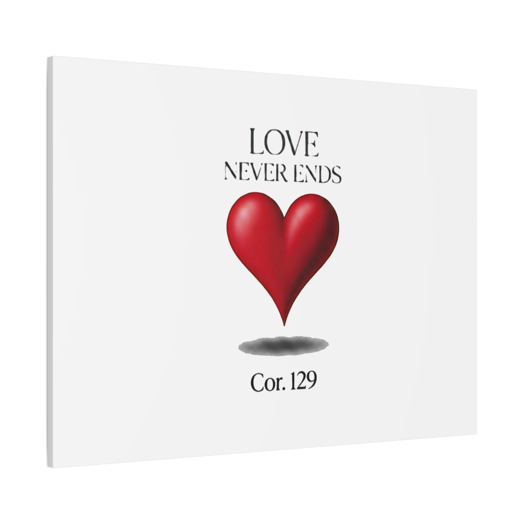 Love Never Ends Canvas Wall Art — Red Heart "Cor. 1:29" Matte Stretched Canvas