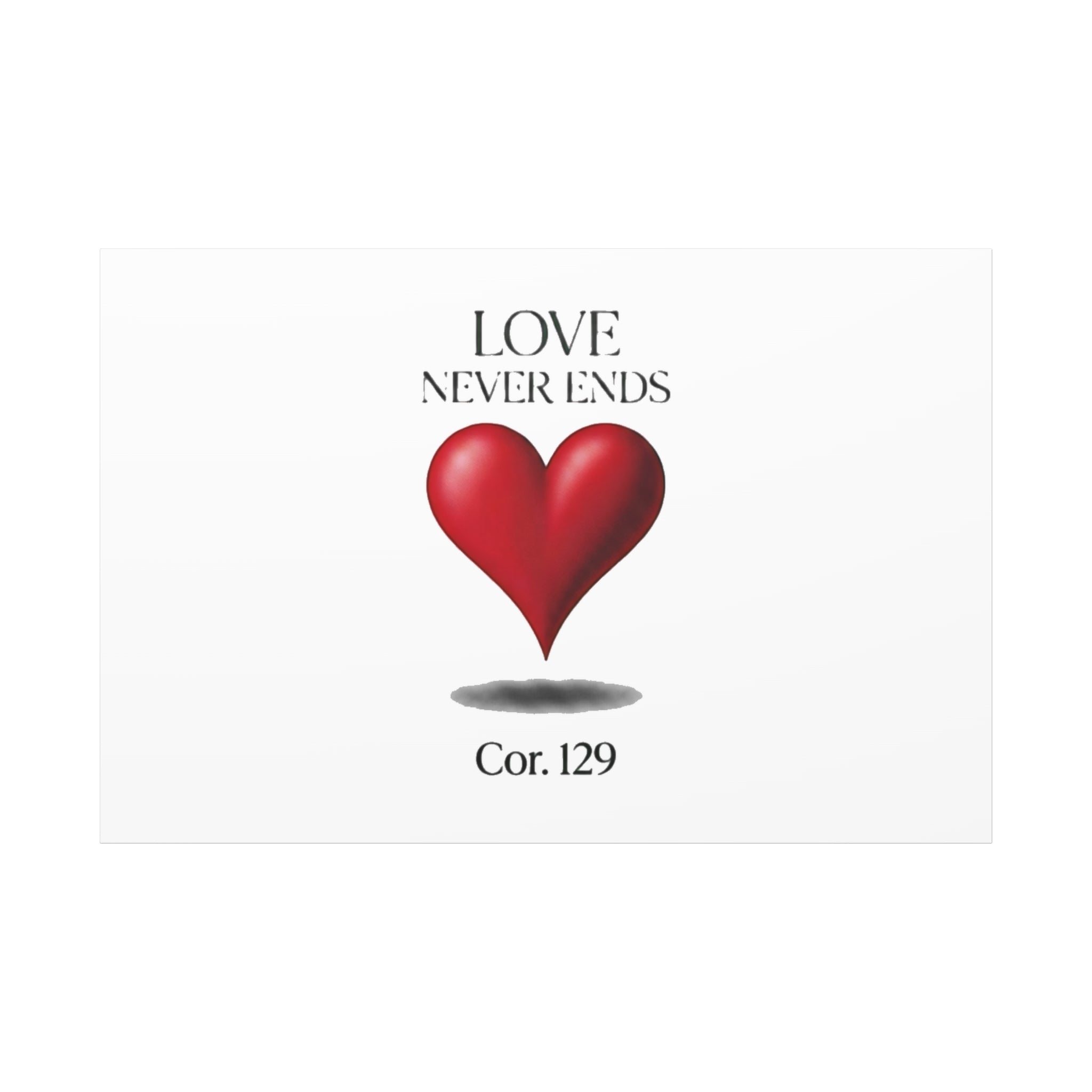 Love Never Ends Canvas Wall Art — Red Heart "Cor. 1:29" Matte Stretched Canvas