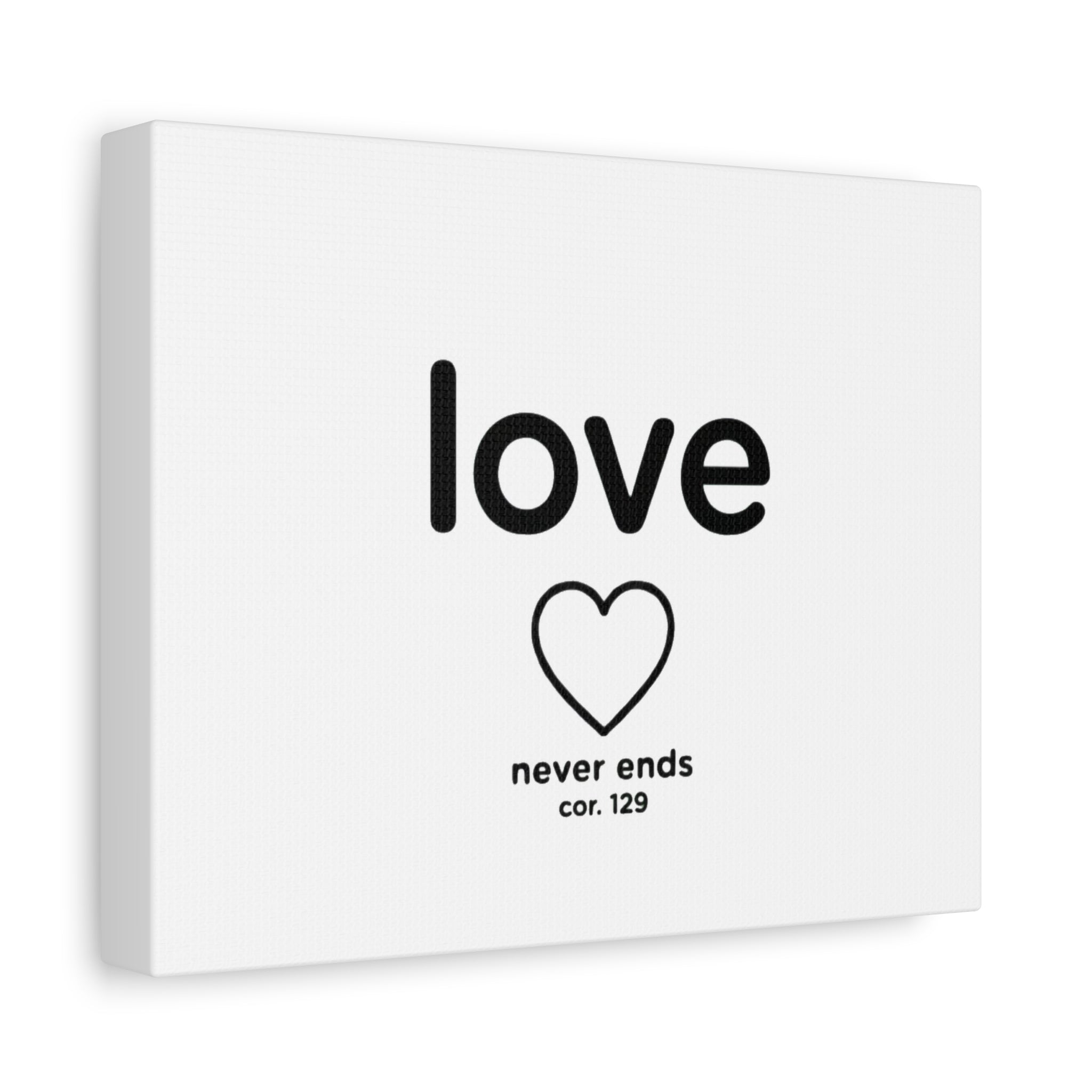 Canvas Wall Art — "love" Heart with "never ends cor. 129" Minimalist Print