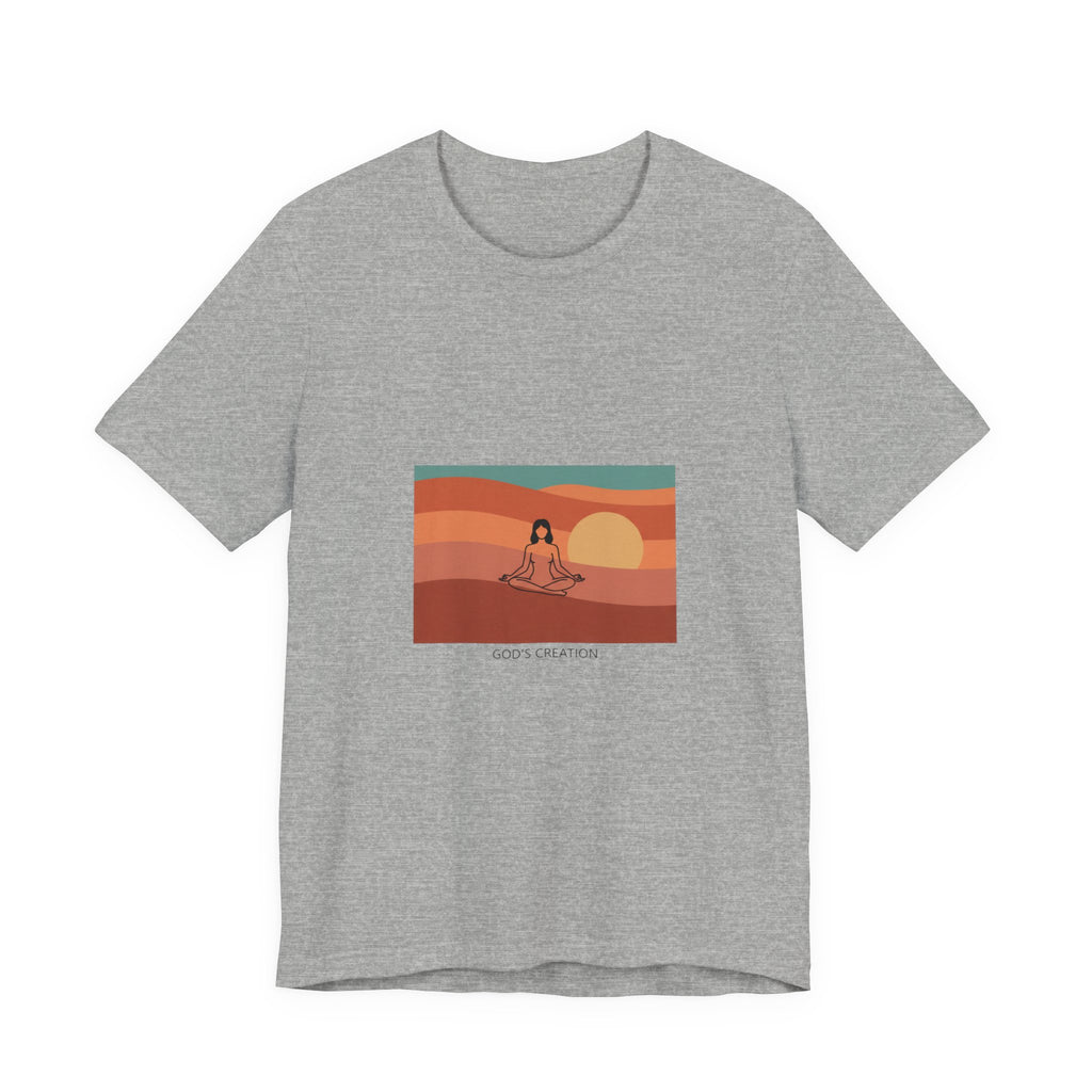 God's Creation Sunset Yoga T-Shirt — Retro Minimalist Spiritual Tee