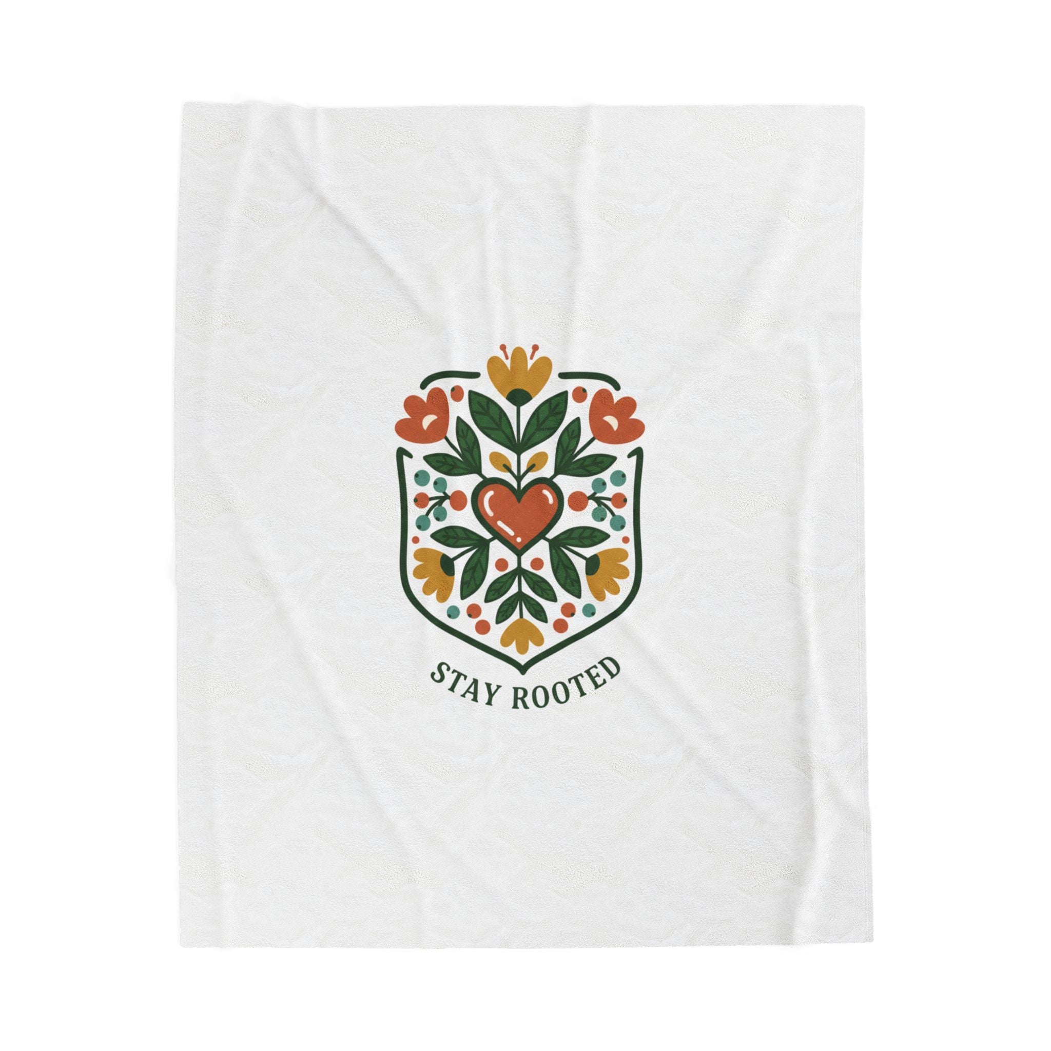 Stay Rooted Folk Botanical Blanket | Hand-Drawn Folk Art, Embroidery Style