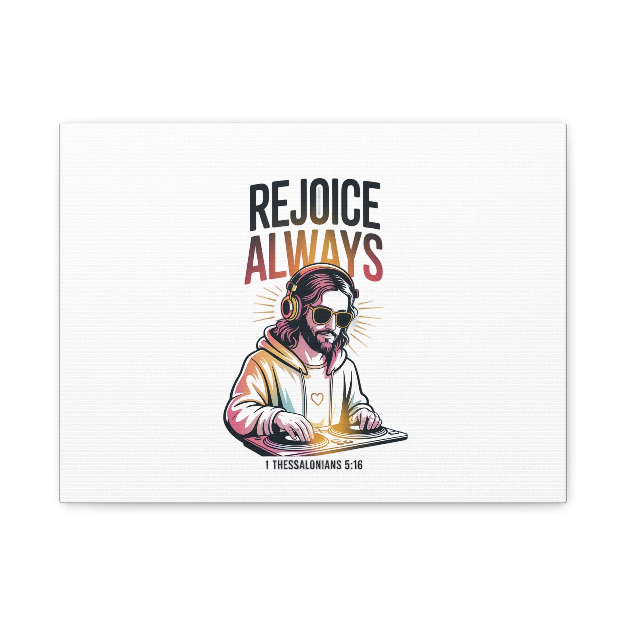Rejoice Always Canvas Wall Art — Modern Jesus Illustration (1 Thessalonians 5:16)