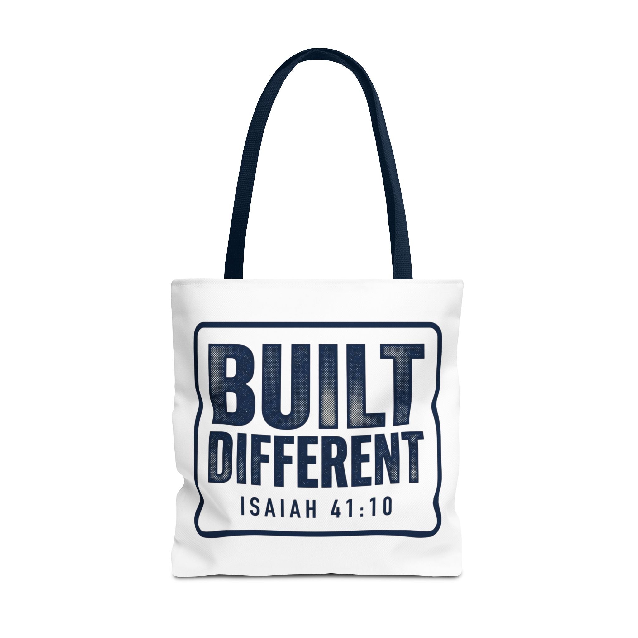 Built Different Tote Bag — Isaiah 41:10 Inspirational Canvas Tote