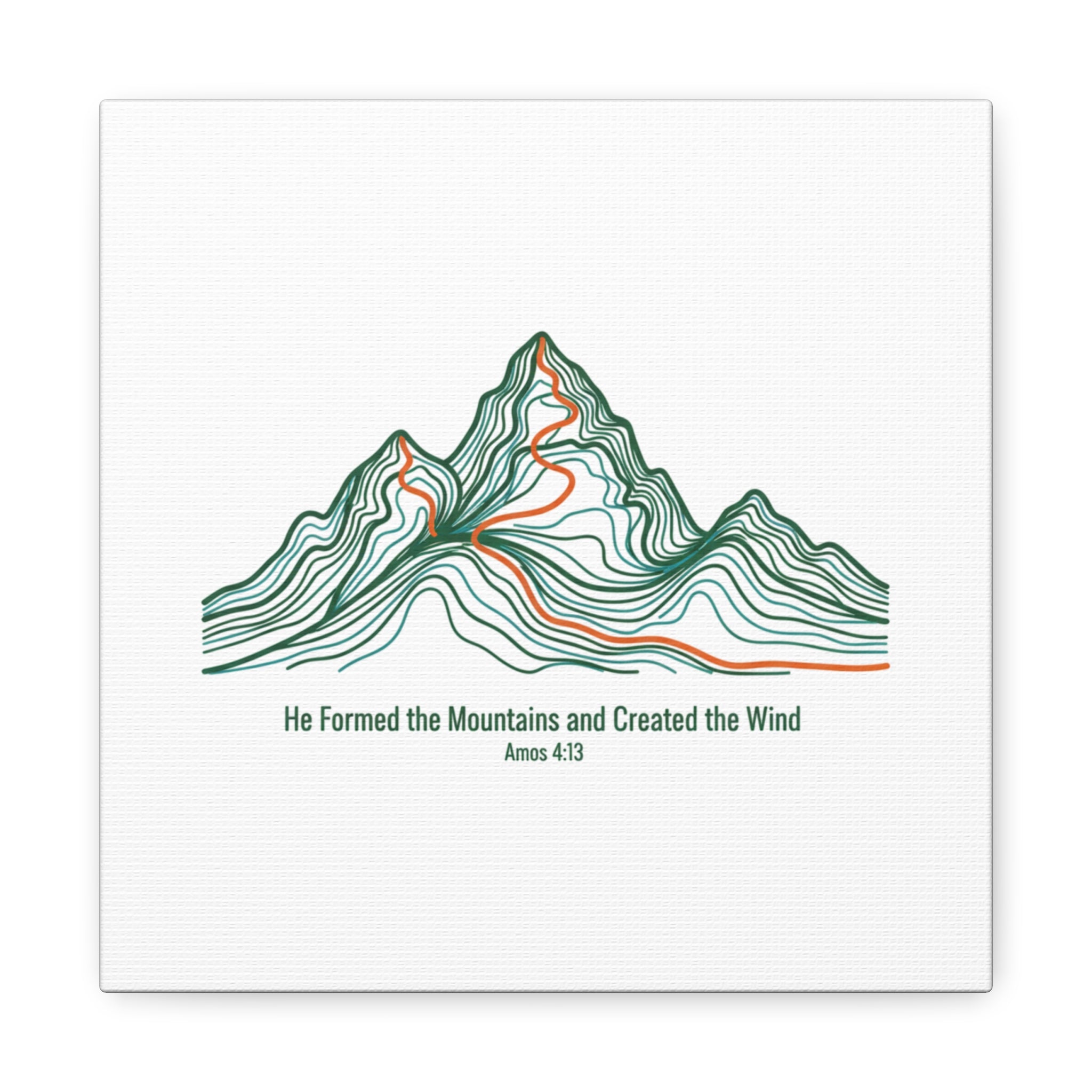 Topographic Mountain Canvas — "He Formed the Mountains and Created the Wind" (Amos 4:13)