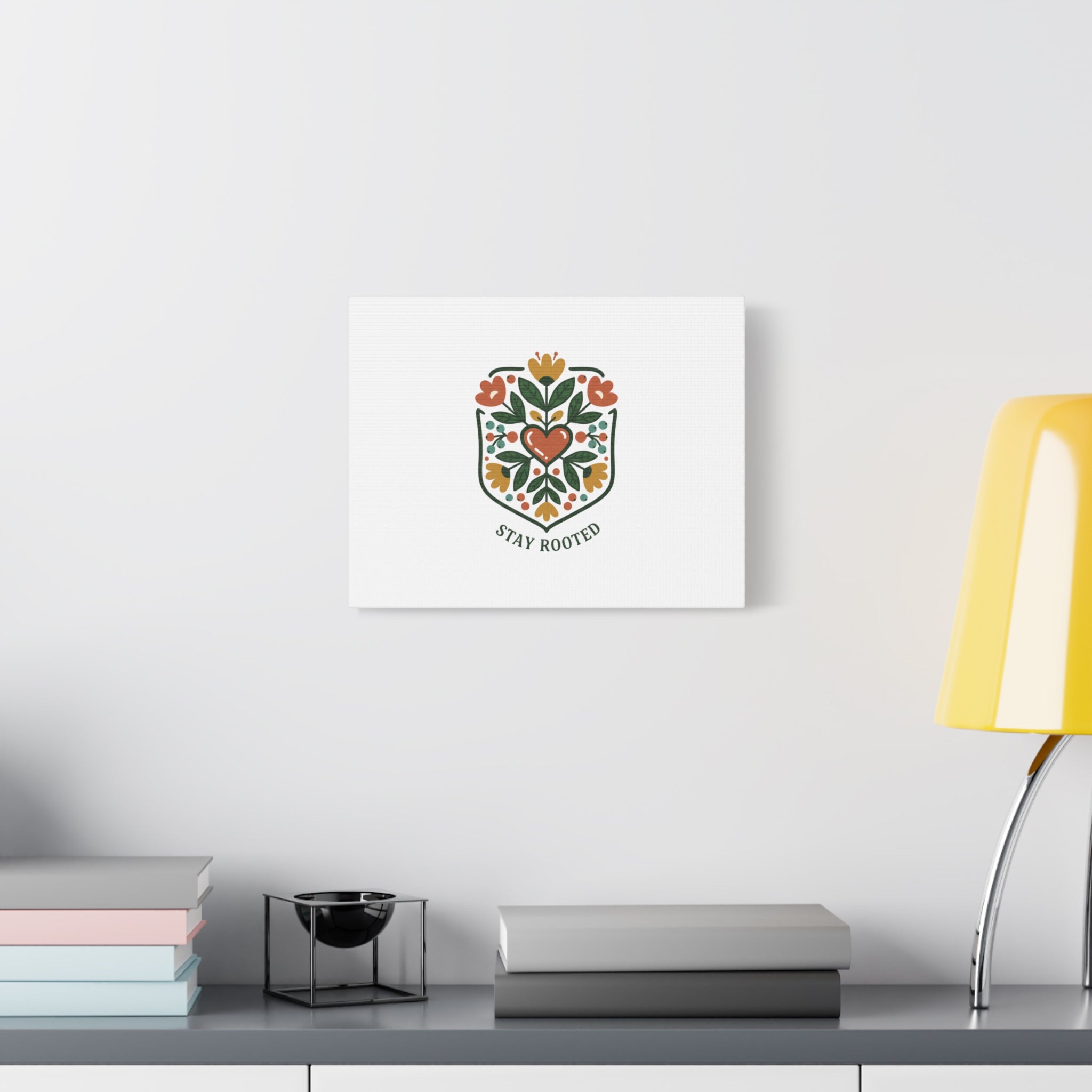 Stay Rooted Botanical Canvas — Hand-Drawn Folk Art Wall Print