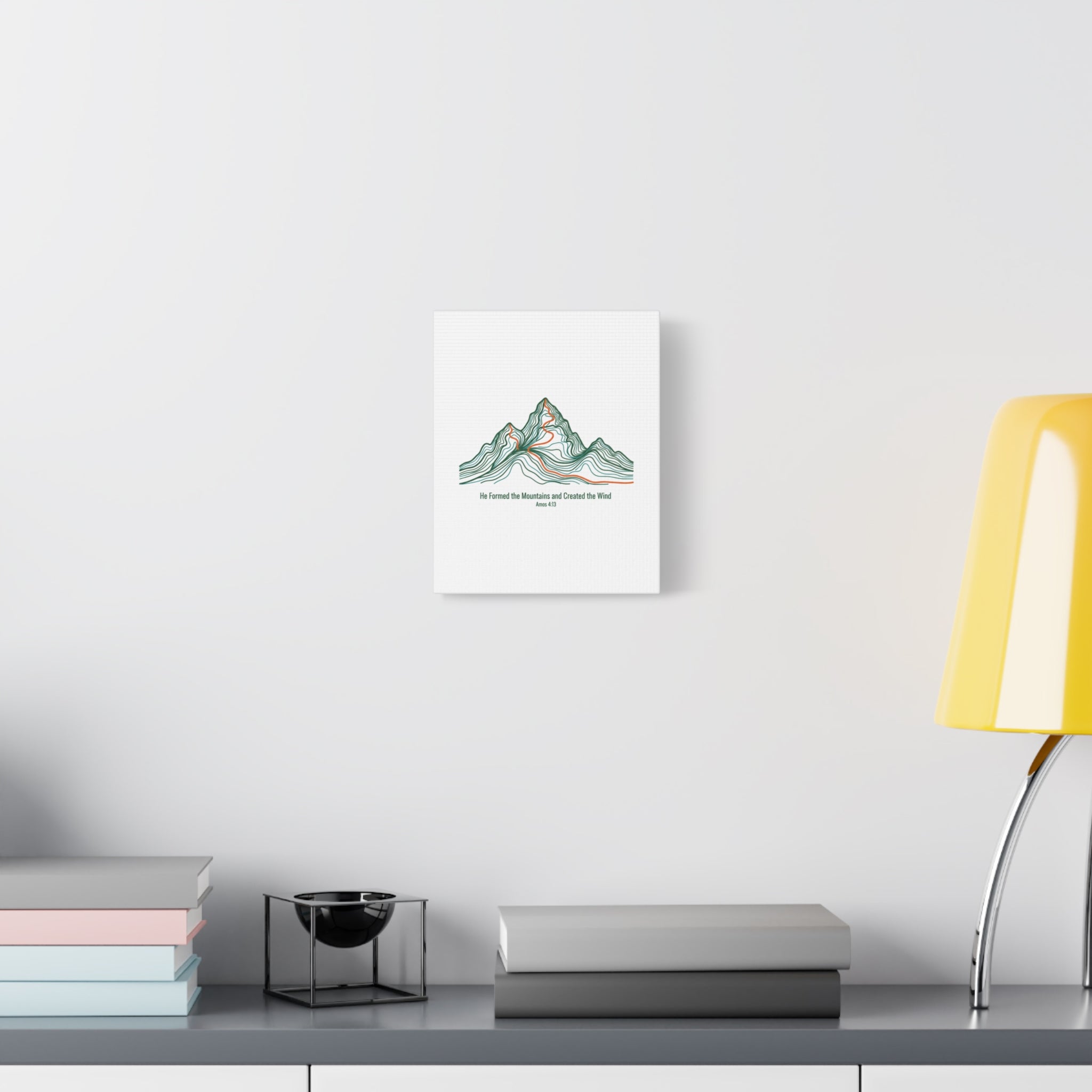 Topographic Mountain Canvas — "He Formed the Mountains and Created the Wind" (Amos 4:13)