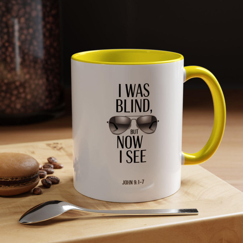 I Was Blind But Now I See Accent Coffee Mug — John Bible Verse Sunglasses Design (11/15oz)