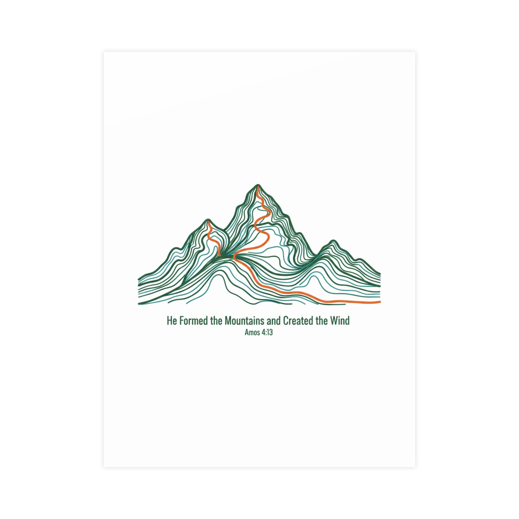 Topographic Mountain Poster— "He Formed the Mountains and Created the Wind" (Amos 4:13)