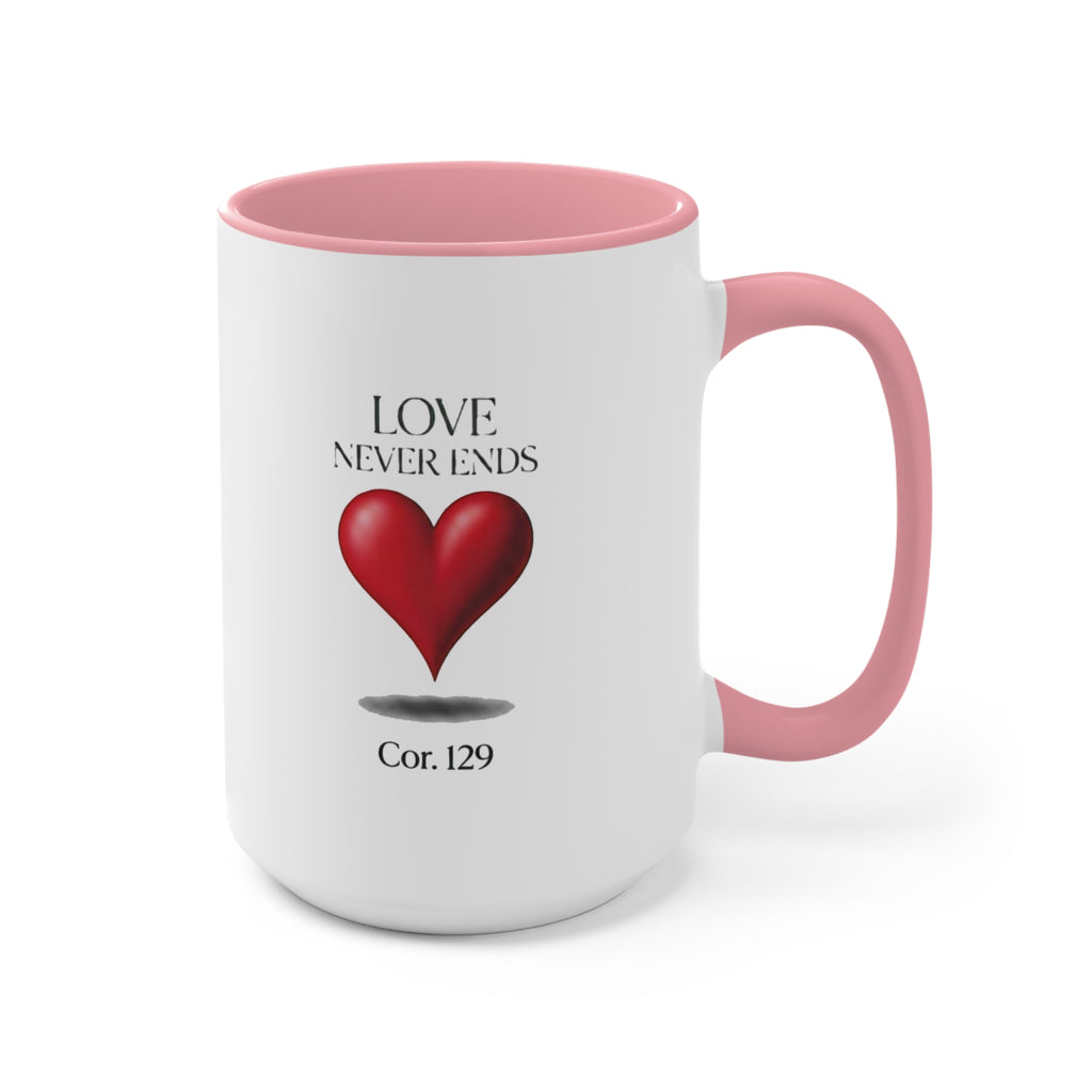 Love Never Ends Mug — Heart Accent Ceramic Mug