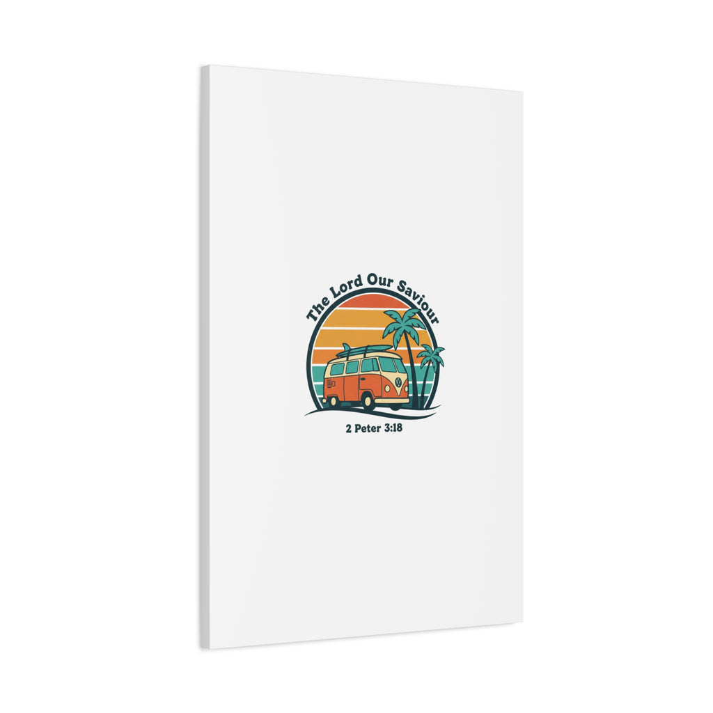 The Lord our Saviour, Retro Surf Sunset Canvas | 70s Van Palm Postcard, Analog Sunshine Aesthetic