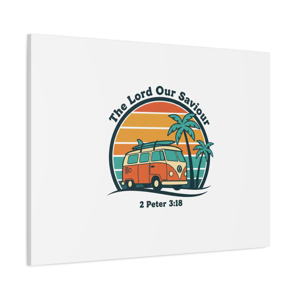 The Lord our Saviour, Retro Surf Sunset Canvas | 70s Van Palm Postcard, Analog Sunshine Aesthetic