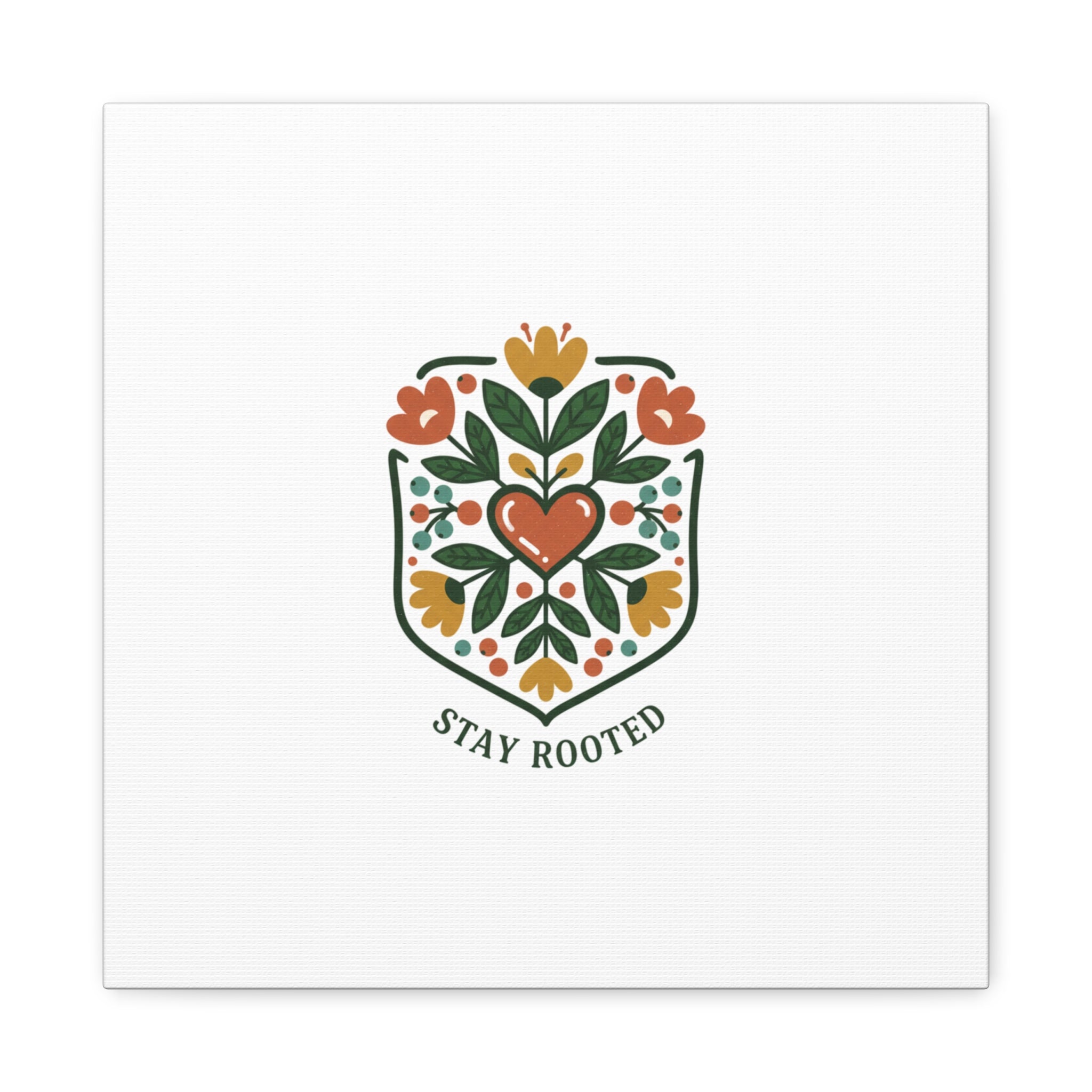 Stay Rooted Botanical Canvas — Hand-Drawn Folk Art Wall Print