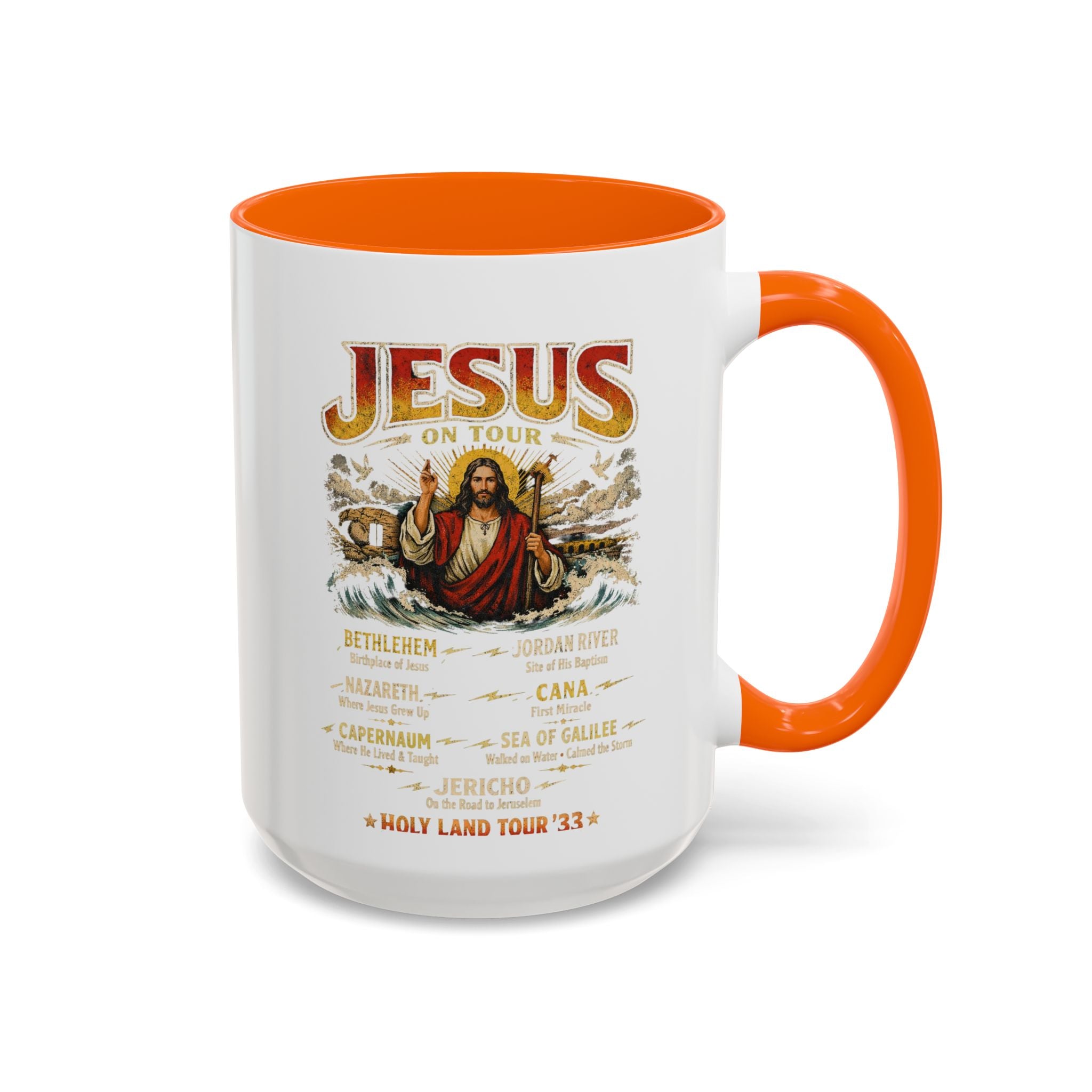 Jesus on Tour Coffee Mug — Band-Tour Style Map of Jesus’ Visits (11/15oz)