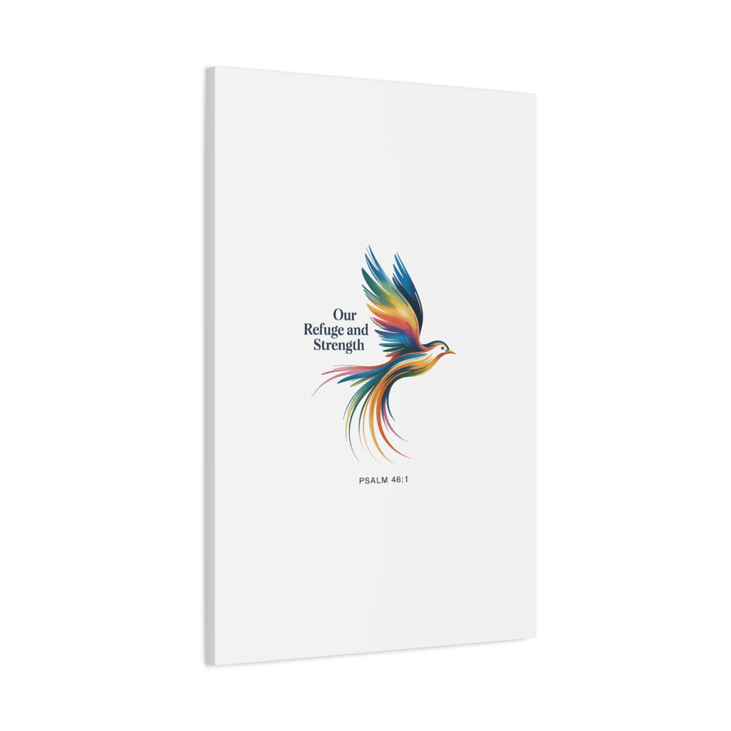 Matte Canvas Bird Wall Art — "Our Refuge & Strength" Psalm Quote