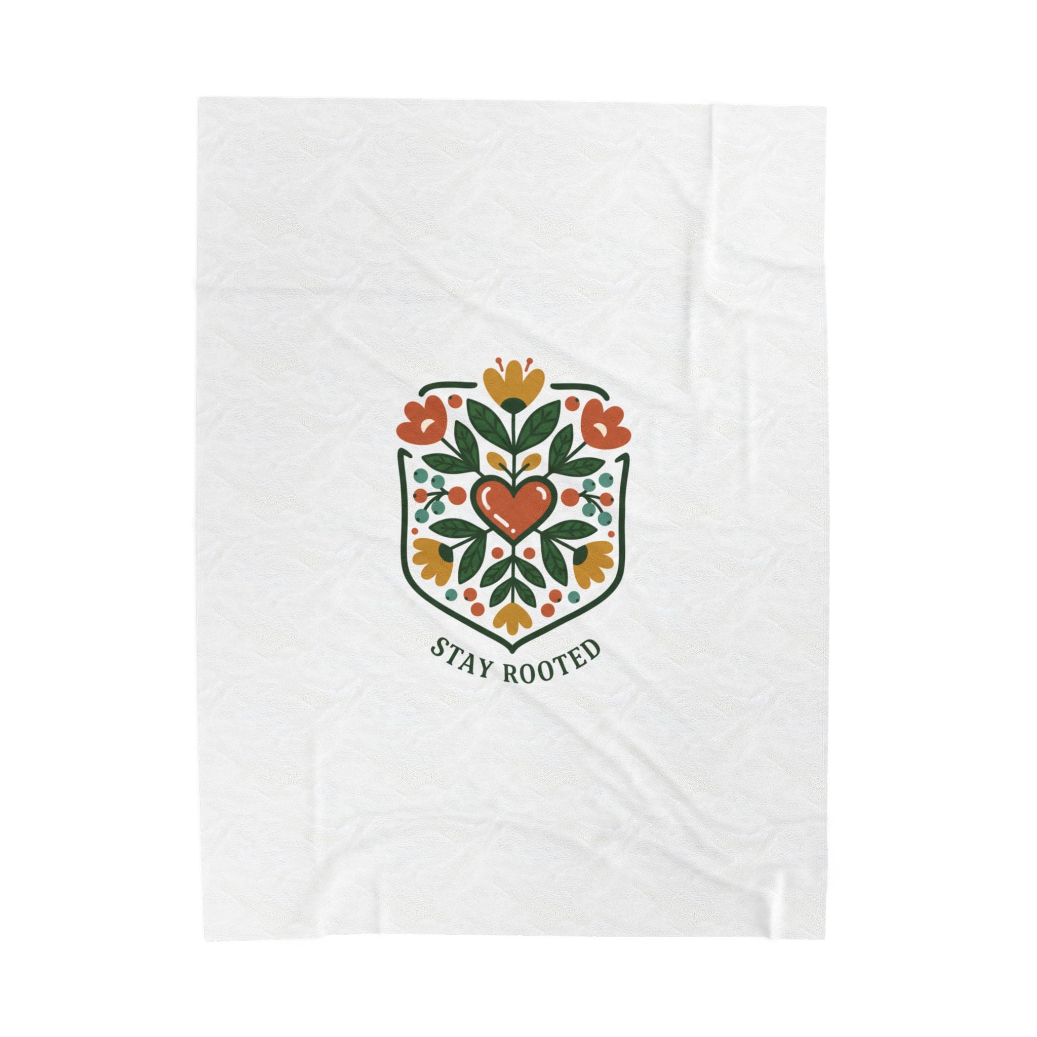 Stay Rooted Folk Botanical Blanket | Hand-Drawn Folk Art, Embroidery Style