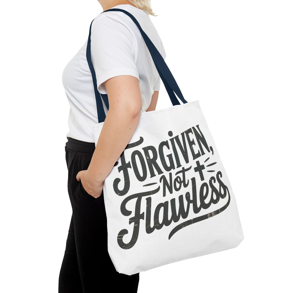 Forgiven Not Flawless Christian Tote Bag — Inspirational Scripture Quote Tote